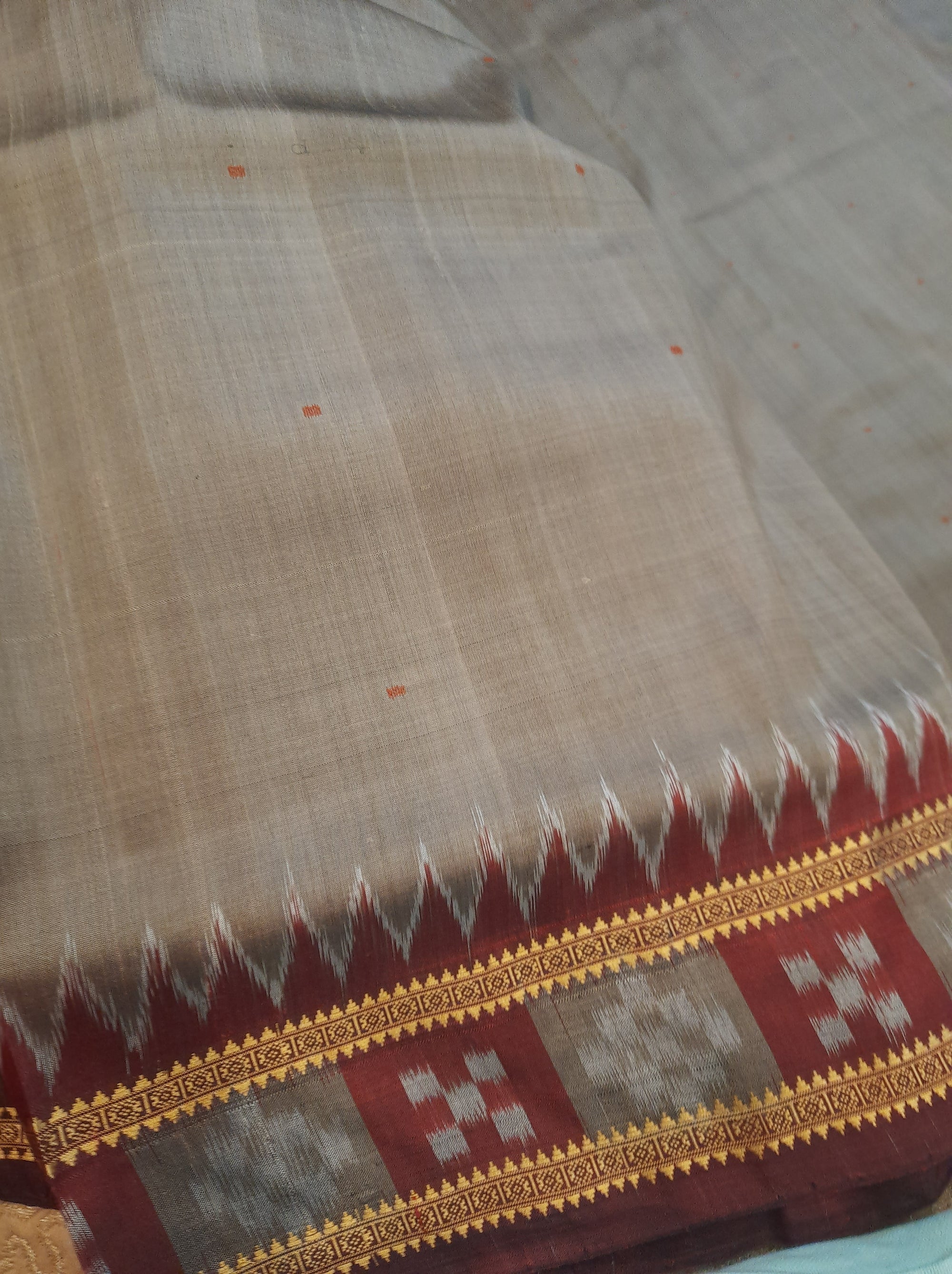 Grey with Maroon Odisha Khandua Pata Silk Saree with pasapalli motifs in border