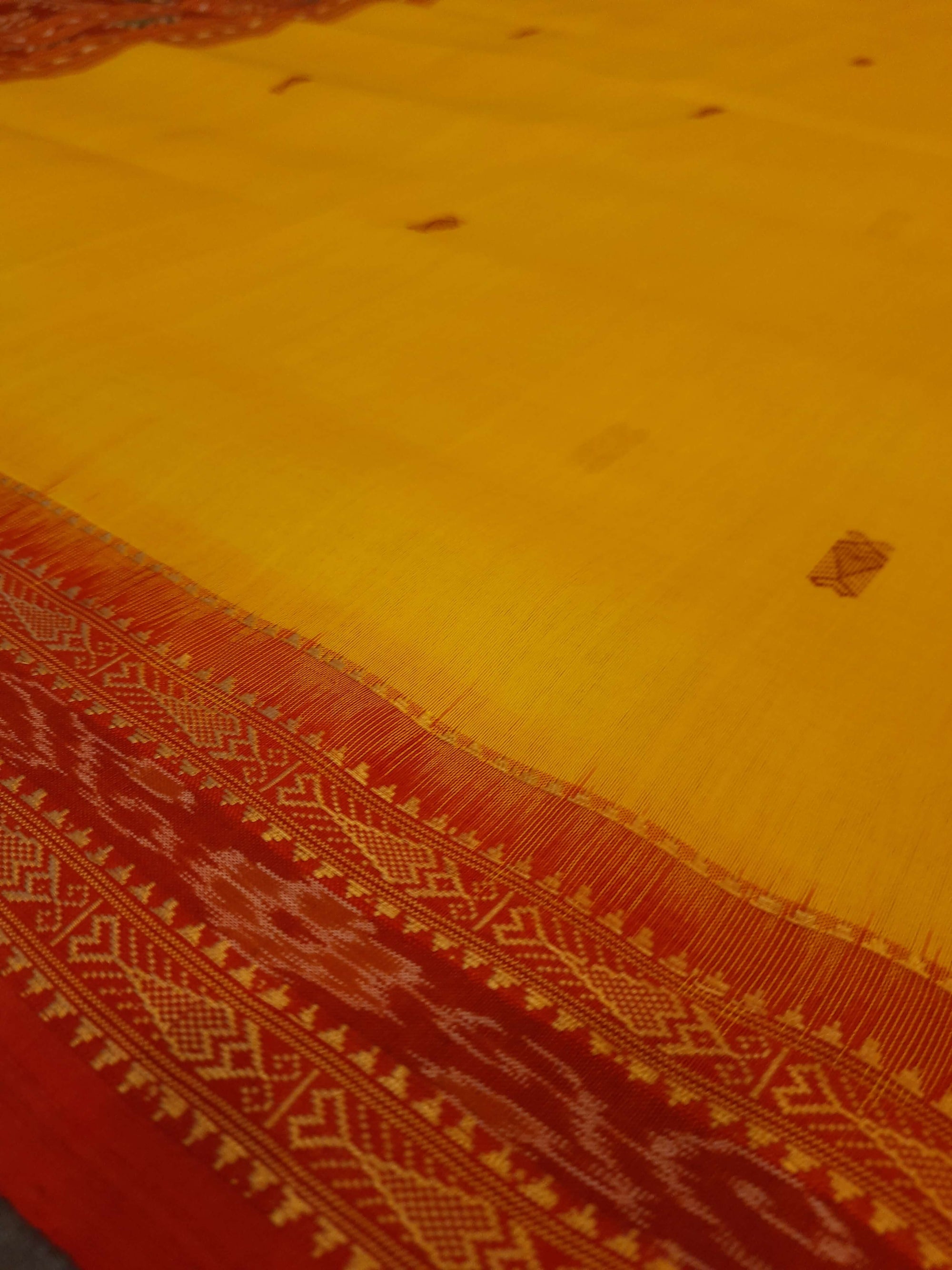 Yellow Red  Khandua Pata Silk Saree with fish motifs