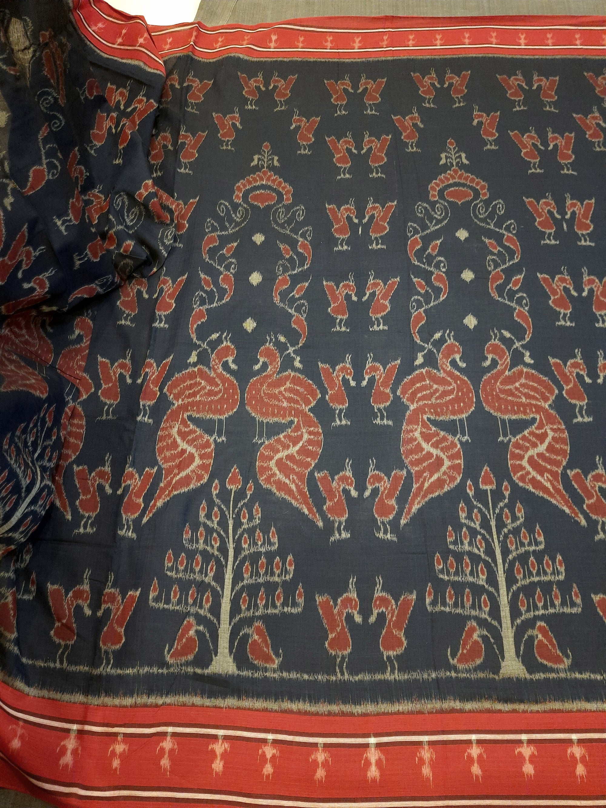 Blue and Red Odisha Ikat saree with cotton ikat blouse piece