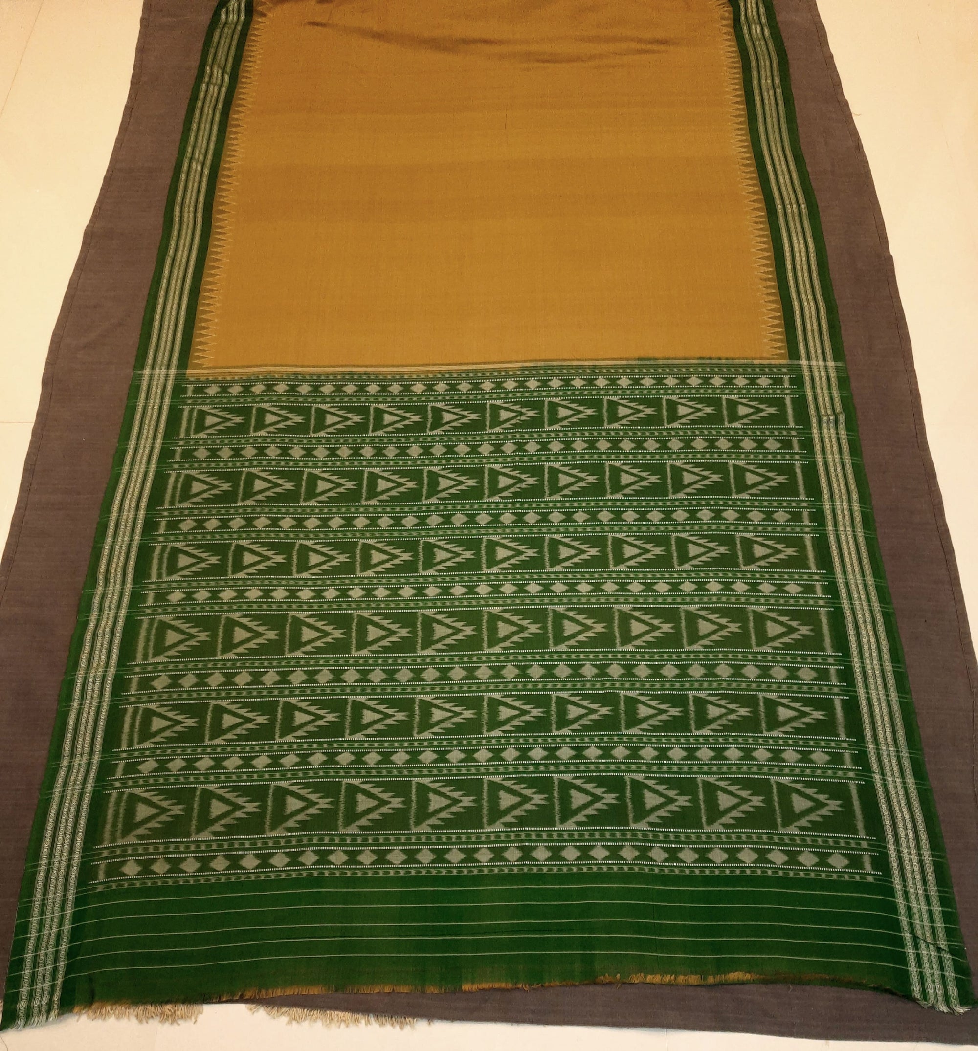 Olive-green Cotton Odisha Ikat saree  with mix match cotton ikat blouse
