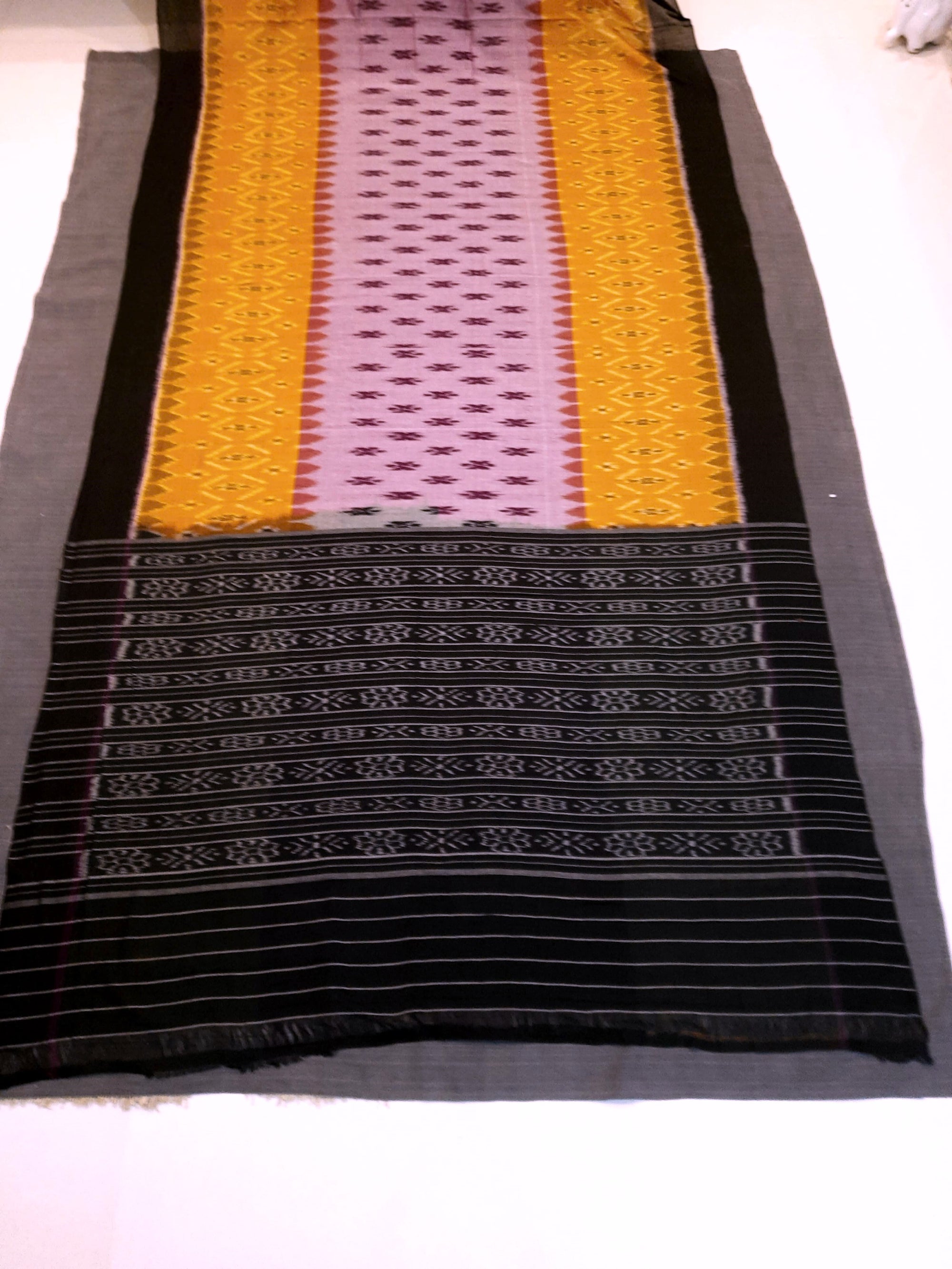 Yellow and Purple combination Odisha Ikat saree  with cotton ikat blouse