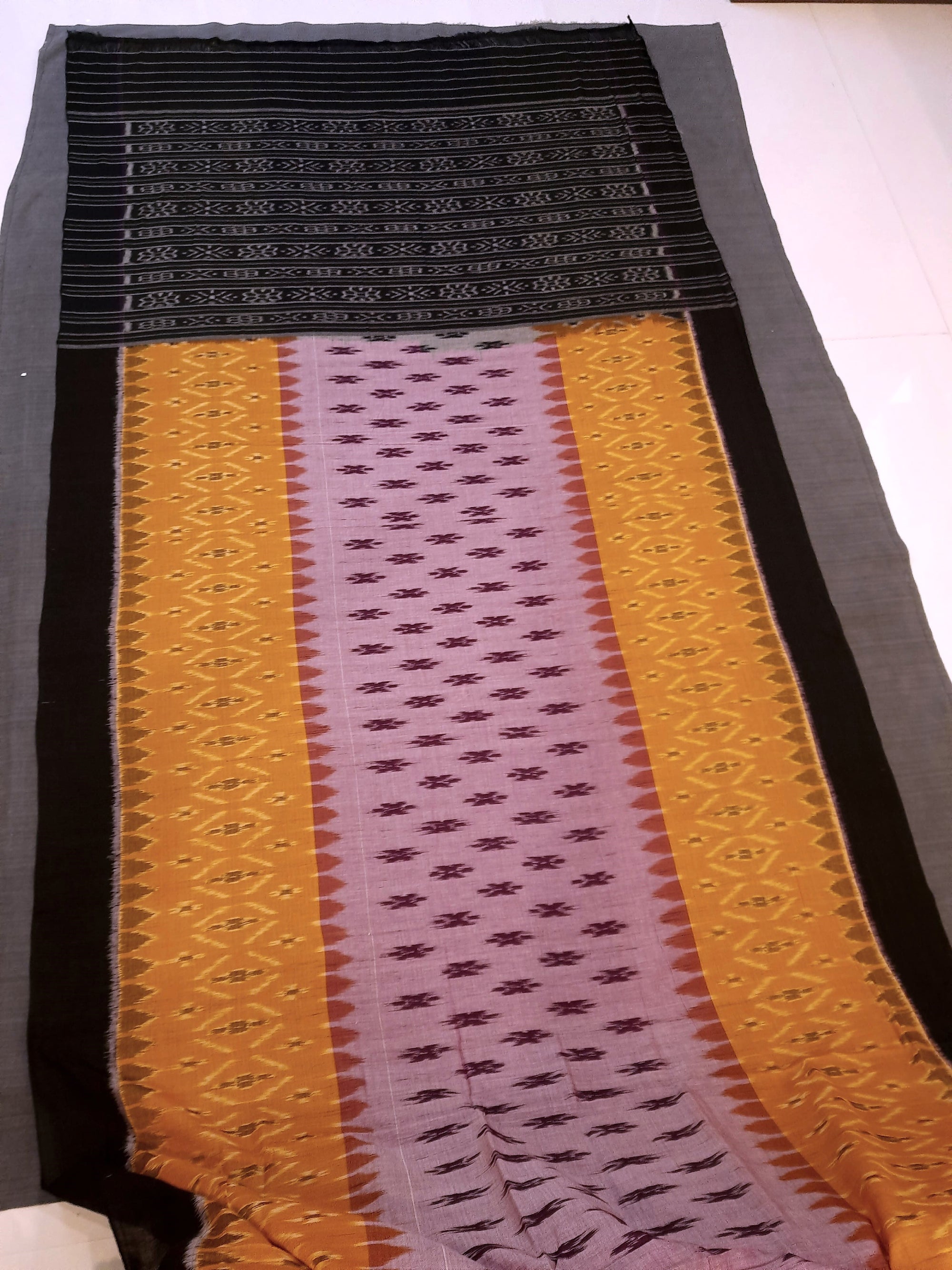 Yellow and Purple combination Odisha Ikat saree  with cotton ikat blouse