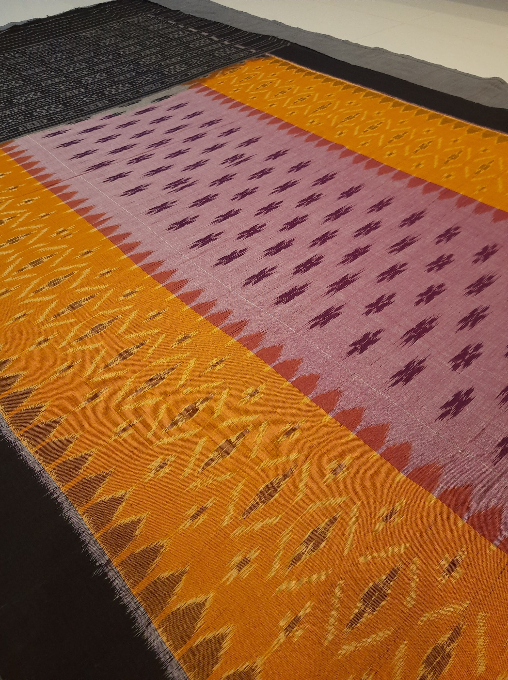Yellow and Purple combination Odisha Ikat saree  with cotton ikat blouse