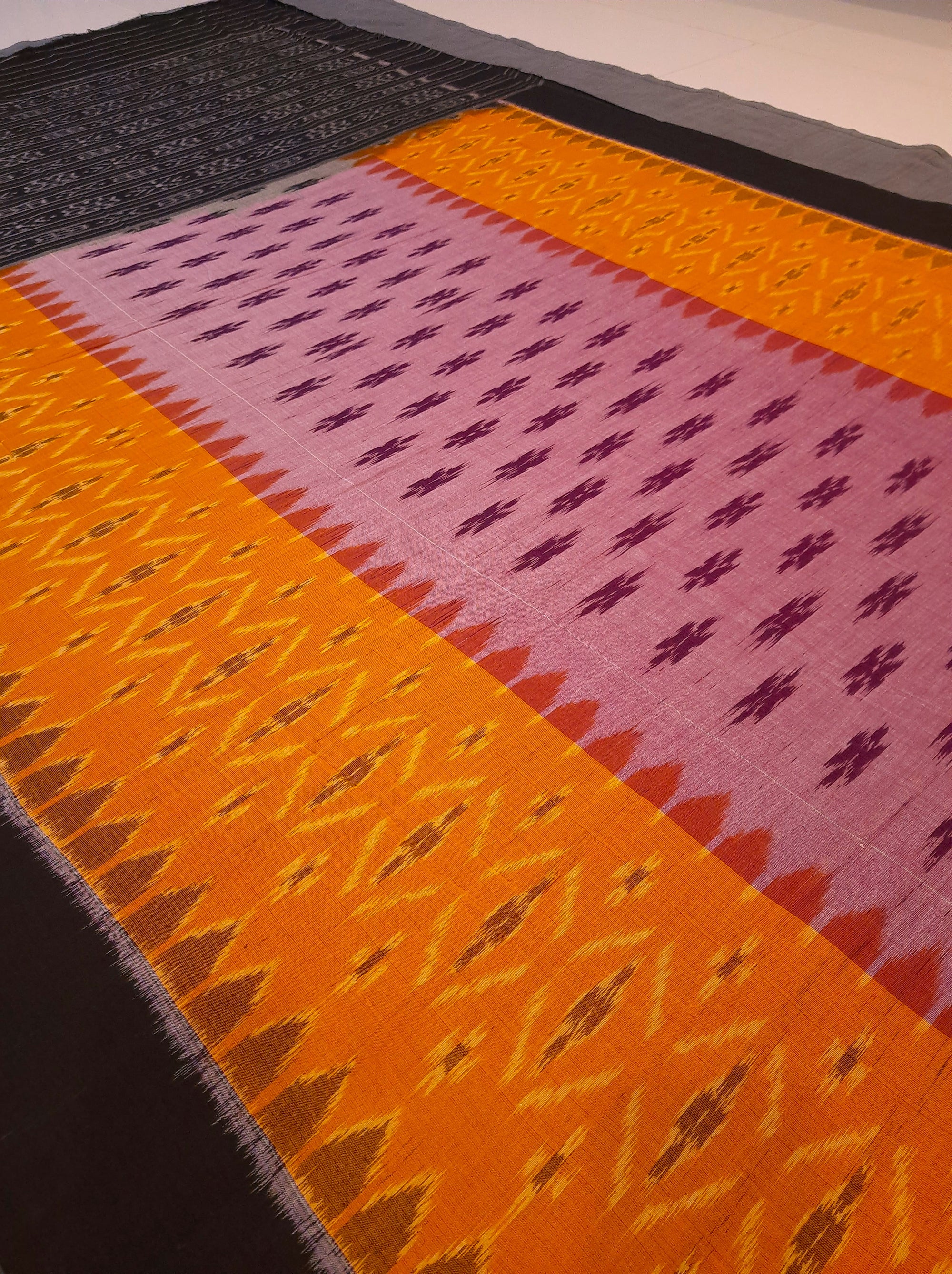 Yellow and Purple combination Odisha Ikat saree  with cotton ikat blouse