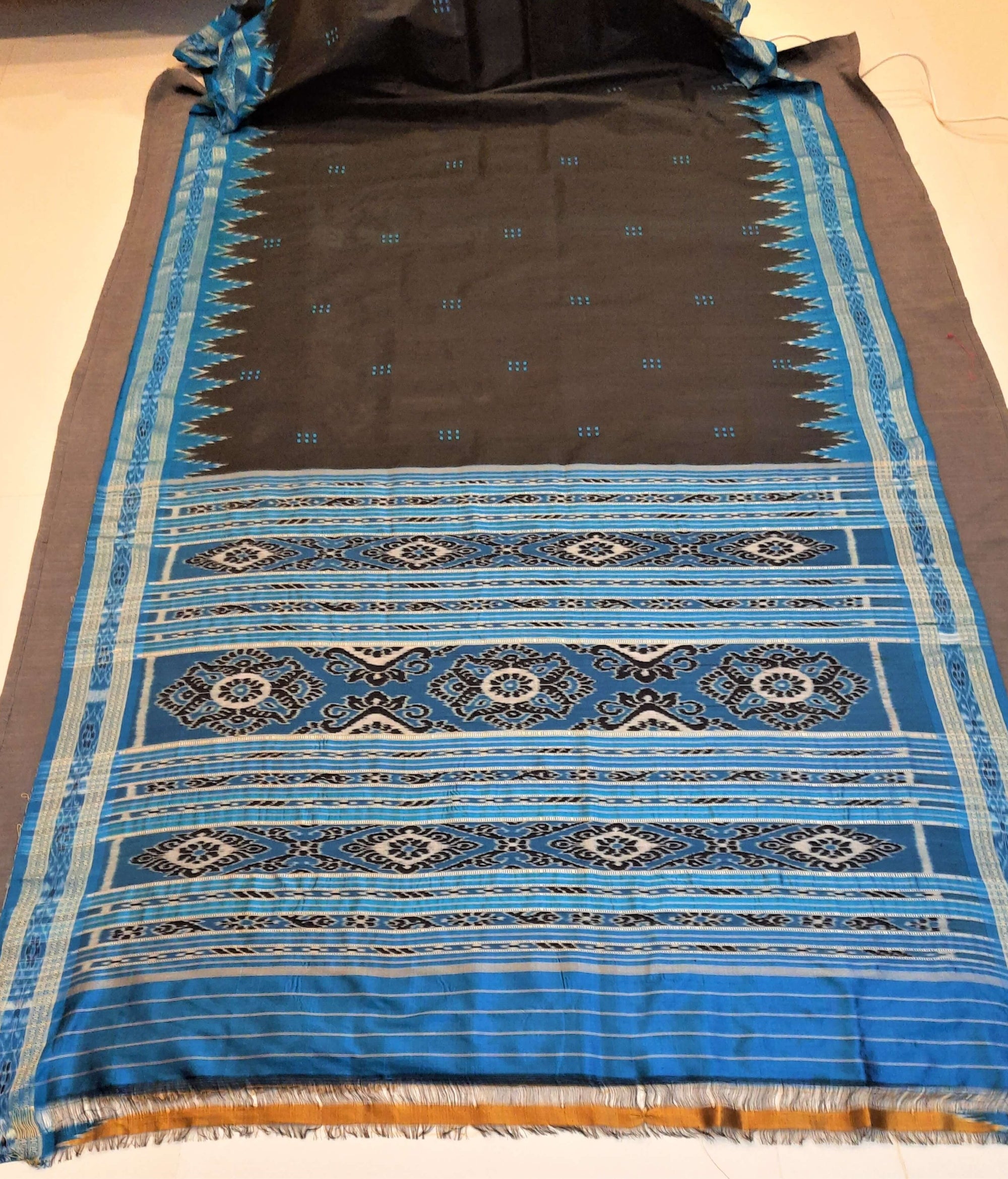 Black and Blue Odisha Khandua Silk Saree