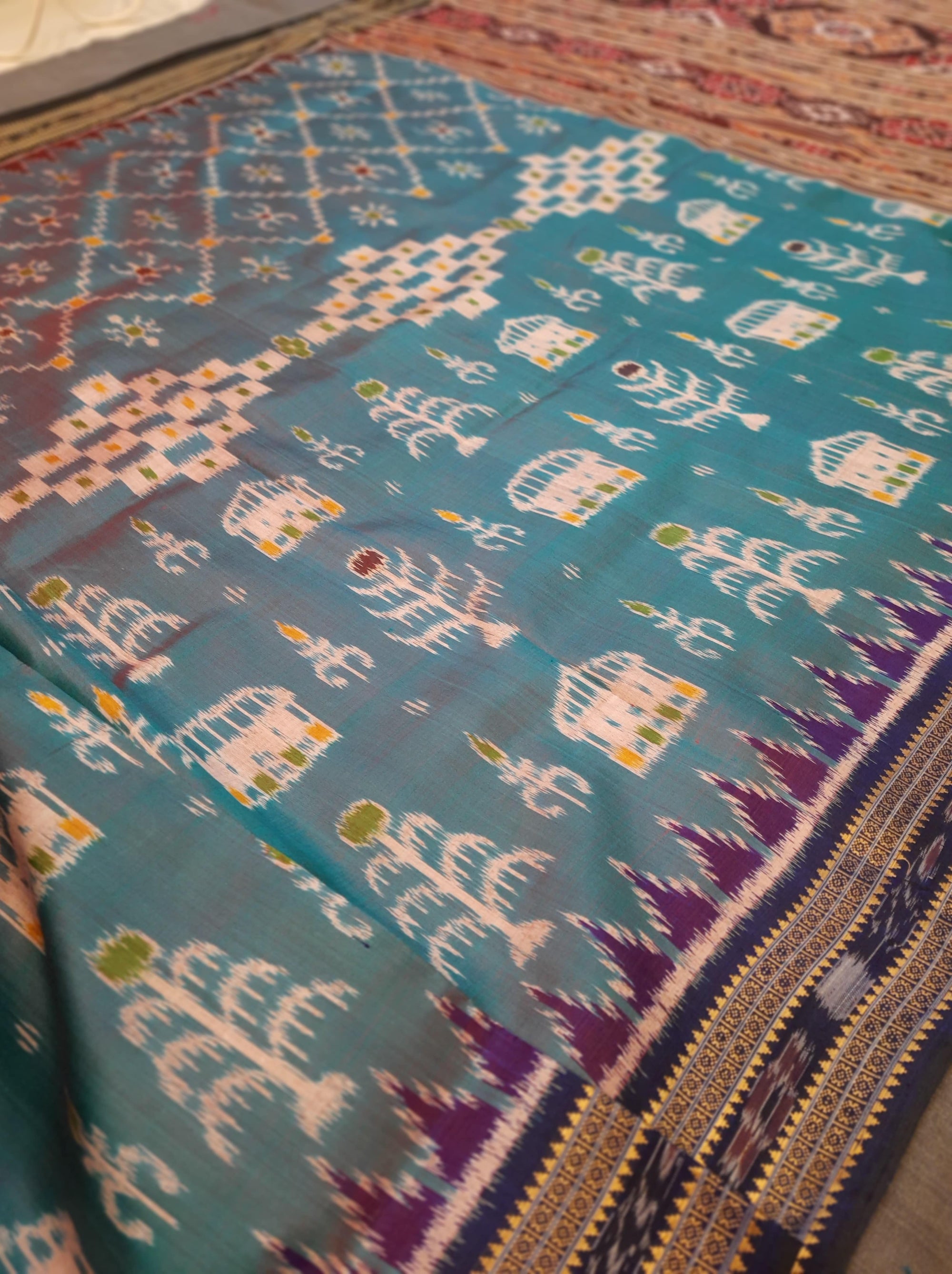 Blue and Black Odisha Khandua Pata Silk Saree in double shade colour