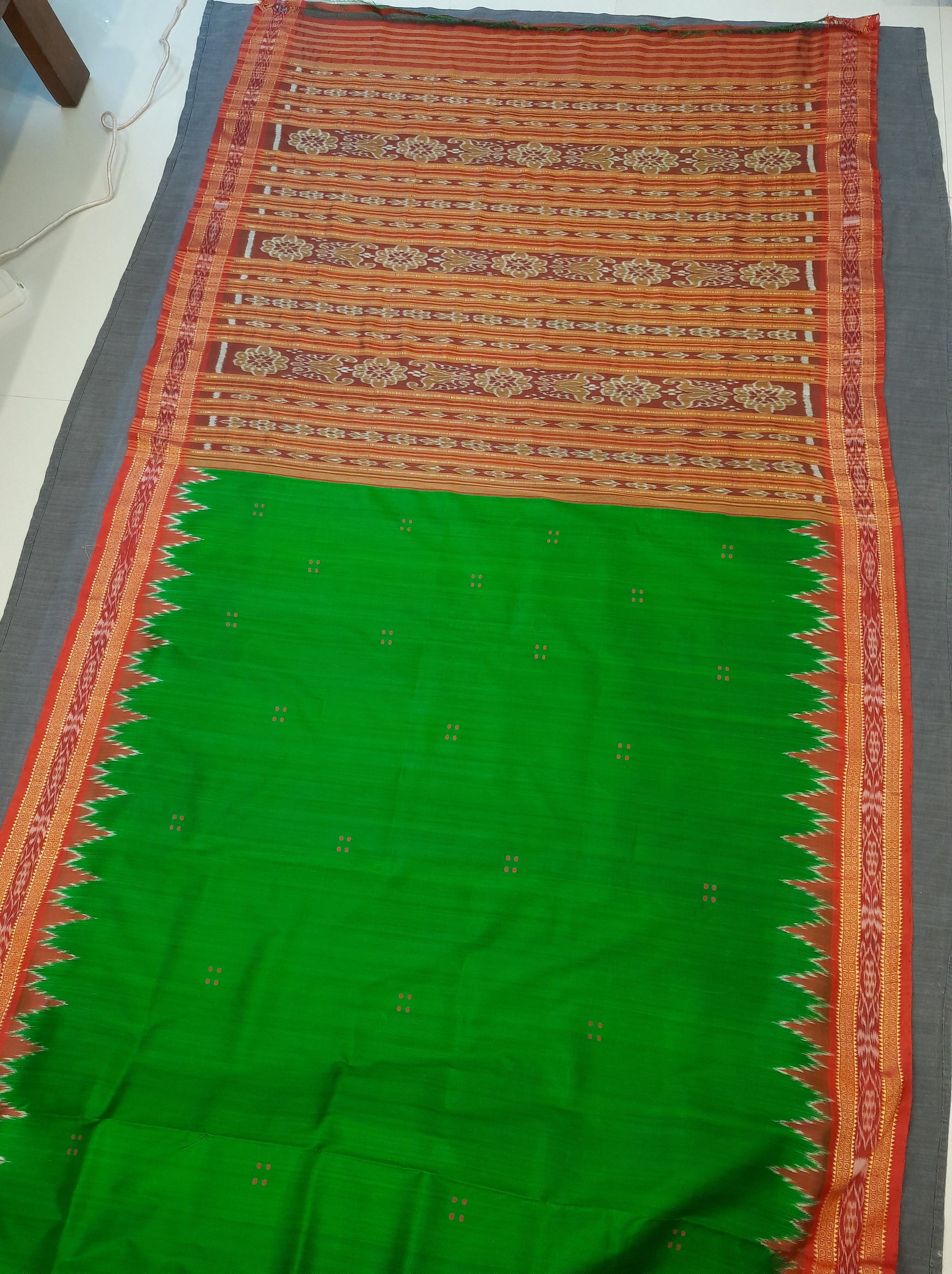 Green and Red Odisha Khandua Silk Saree