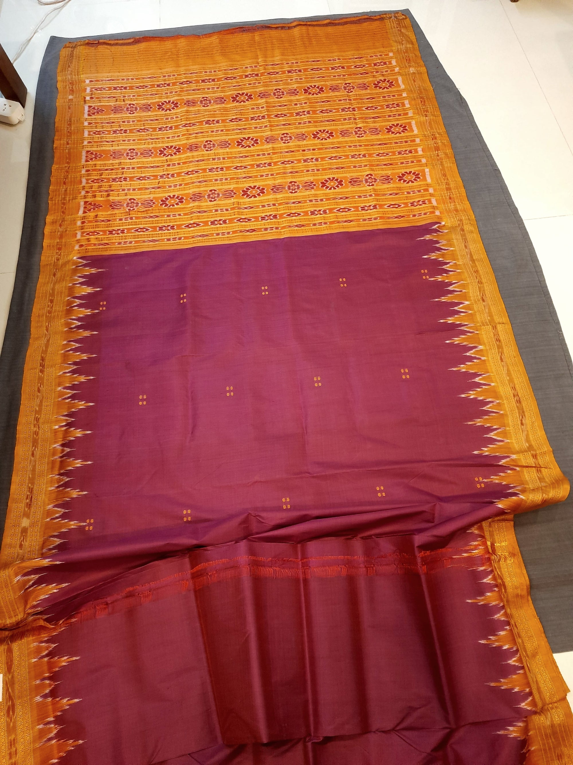Dark Purple with Orange Odisha Khandua Silk Saree
