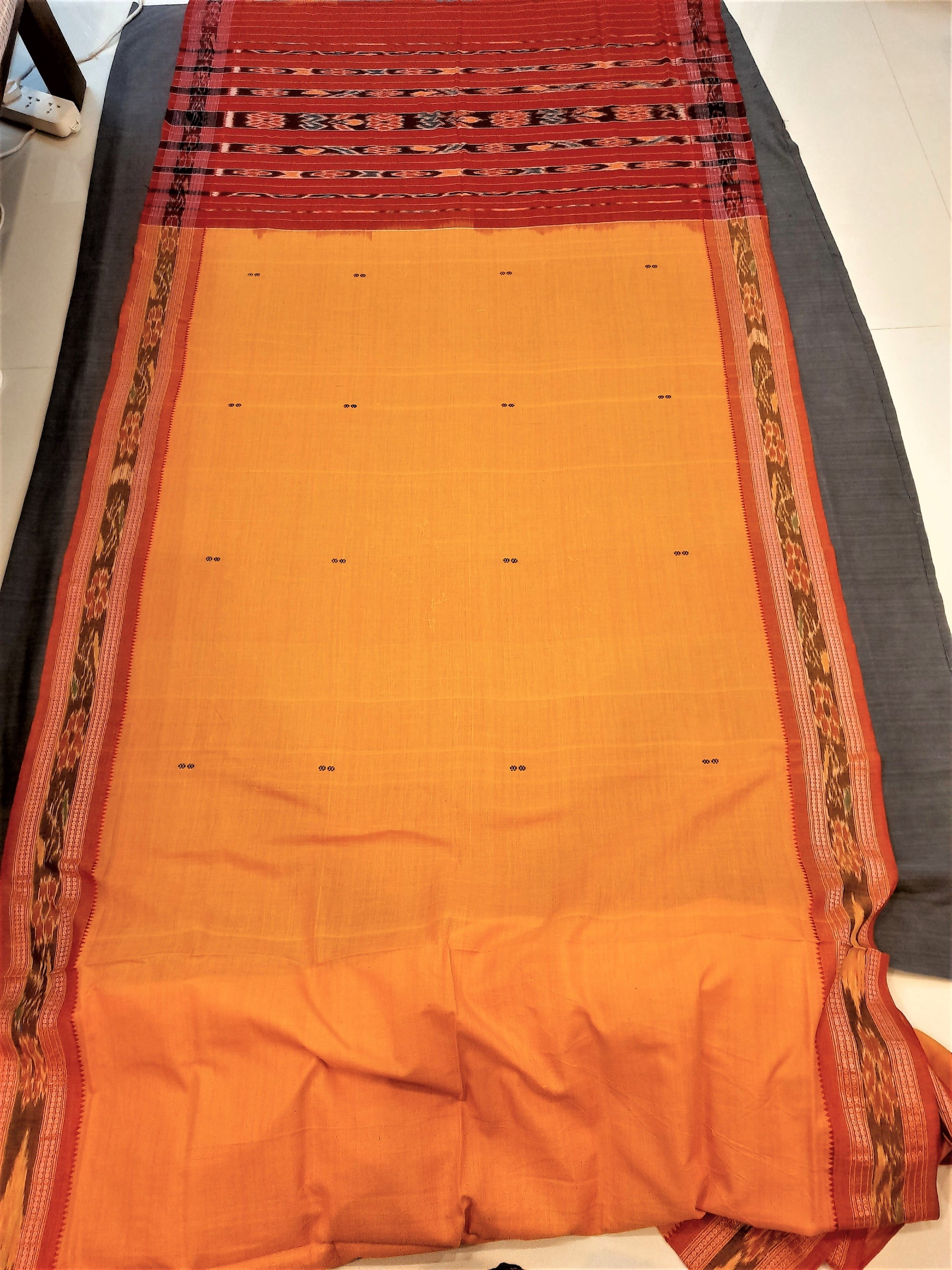 Yellow Cotton Odisha Ikat saree  with mix match cotton ikat blouse piece