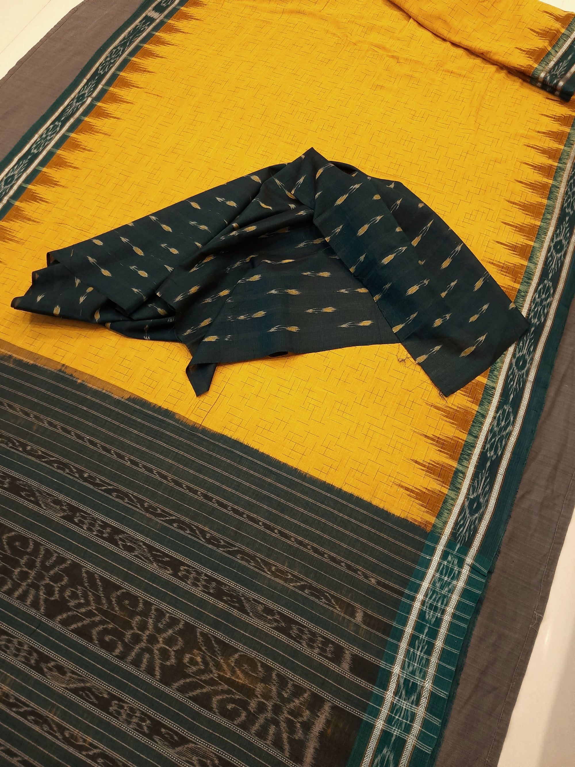 Yellow Odisha Ikat saree  with mix match cotton ikat blouse