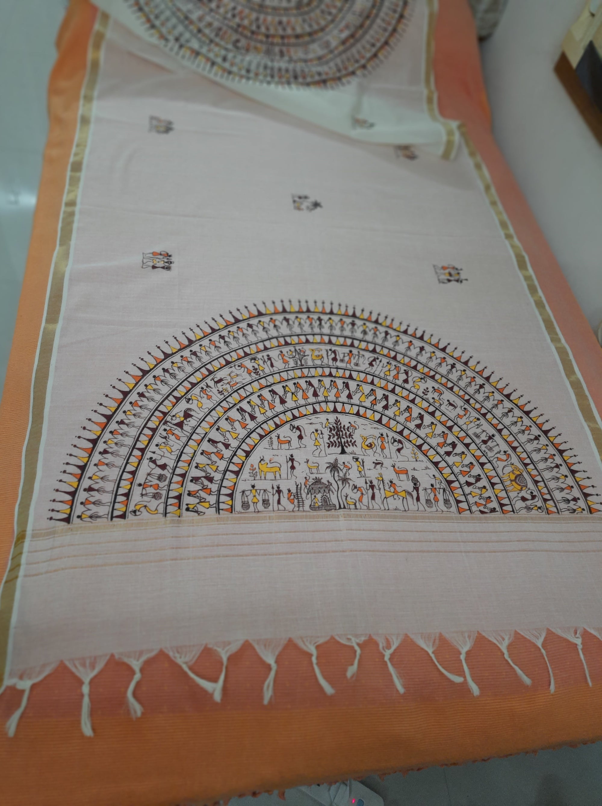 Off-White Dupatta with handpainted tribal motifs