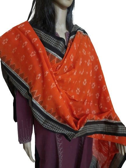 Orange Cotton Sambalpuri ikat Dupatta