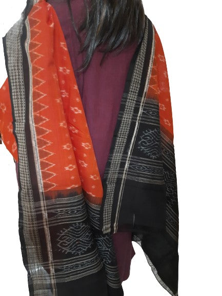 Orange Cotton Sambalpuri ikat Dupatta