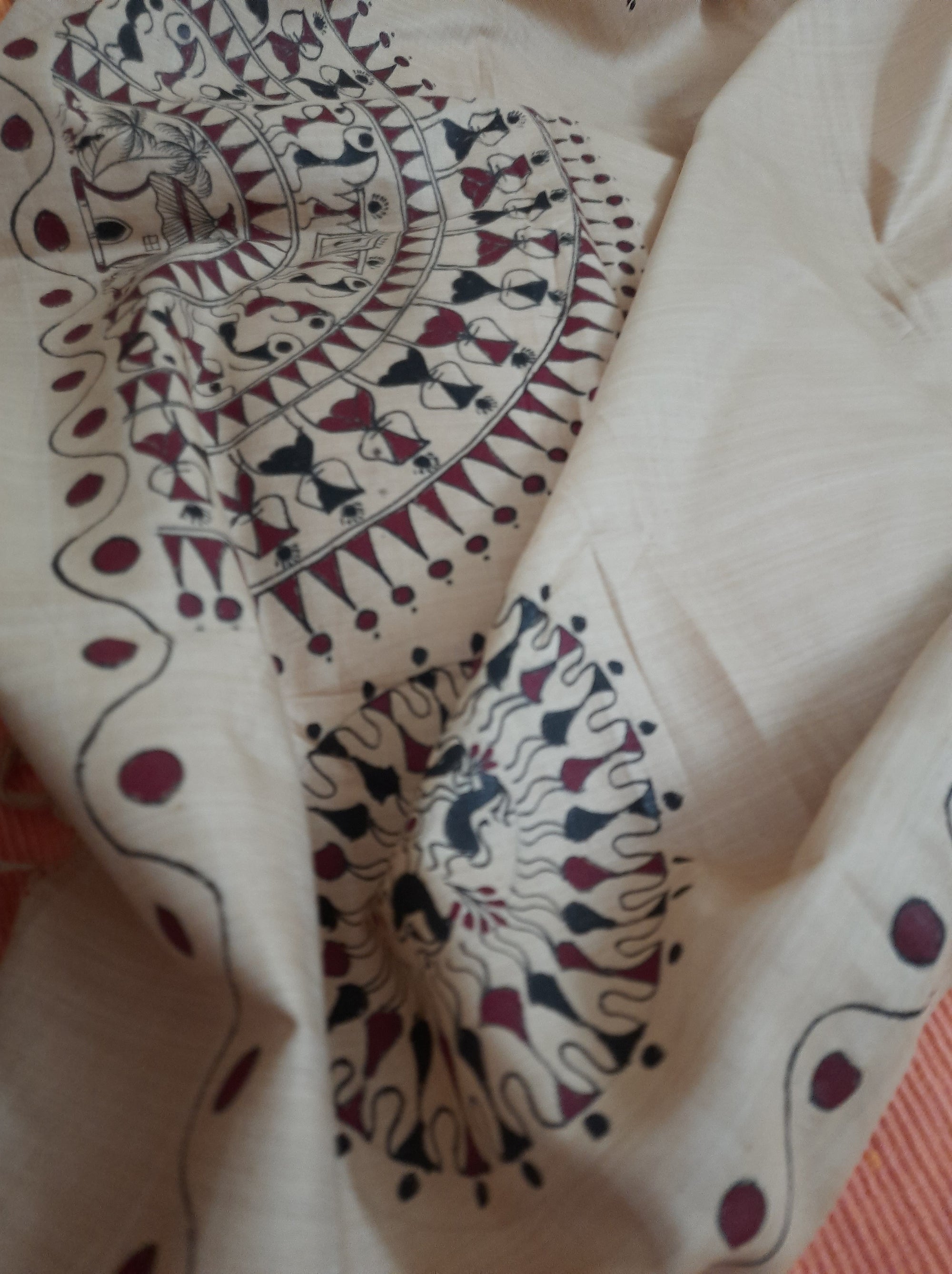 Beige cotton Dupatta with hand painted tribal art