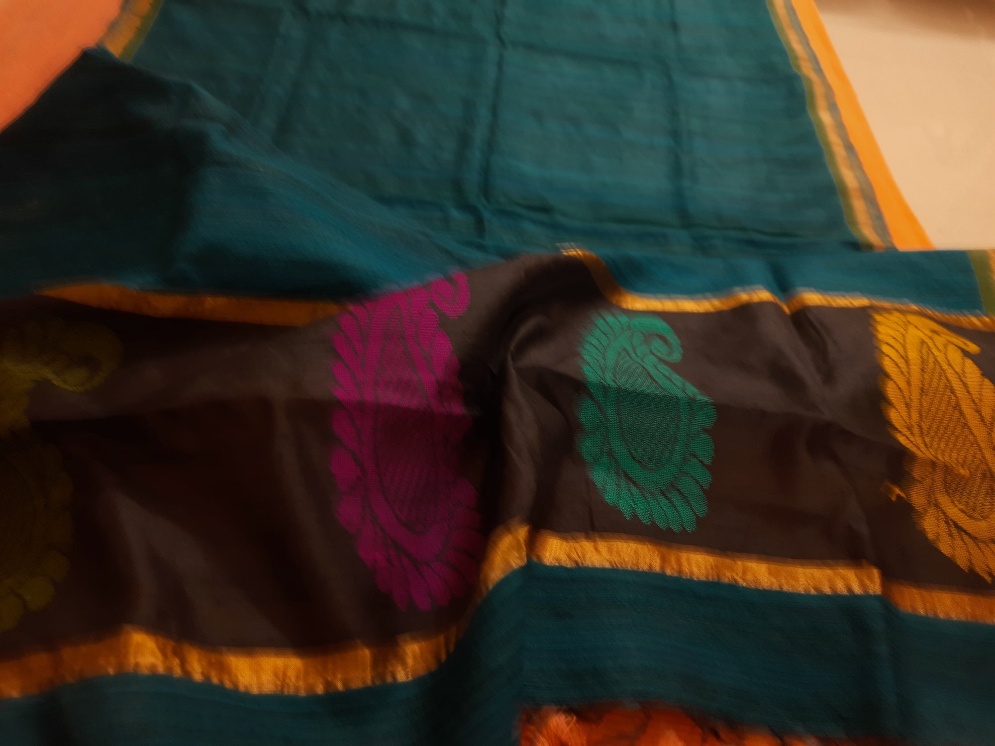 Green Tussar Ghicha Silk Dupatta with woven motifs