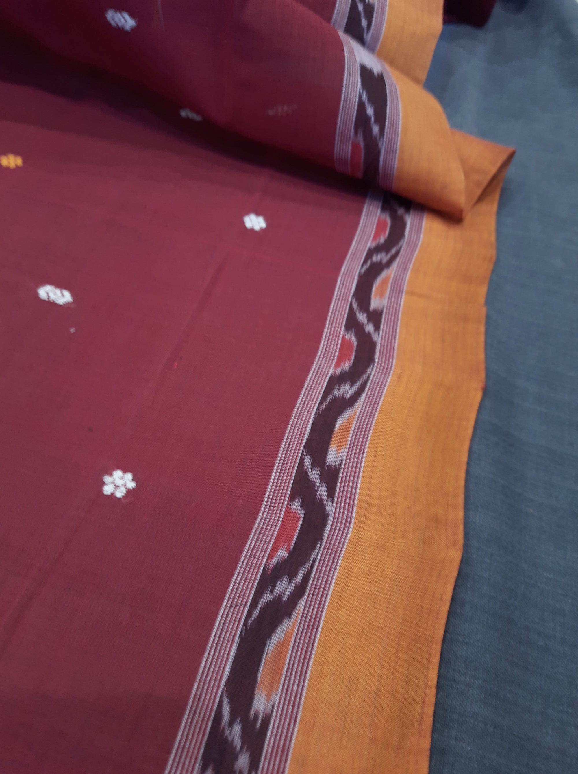 Maroon Cotton Odisha Ikat saree  with mix match cotton ikat blouse