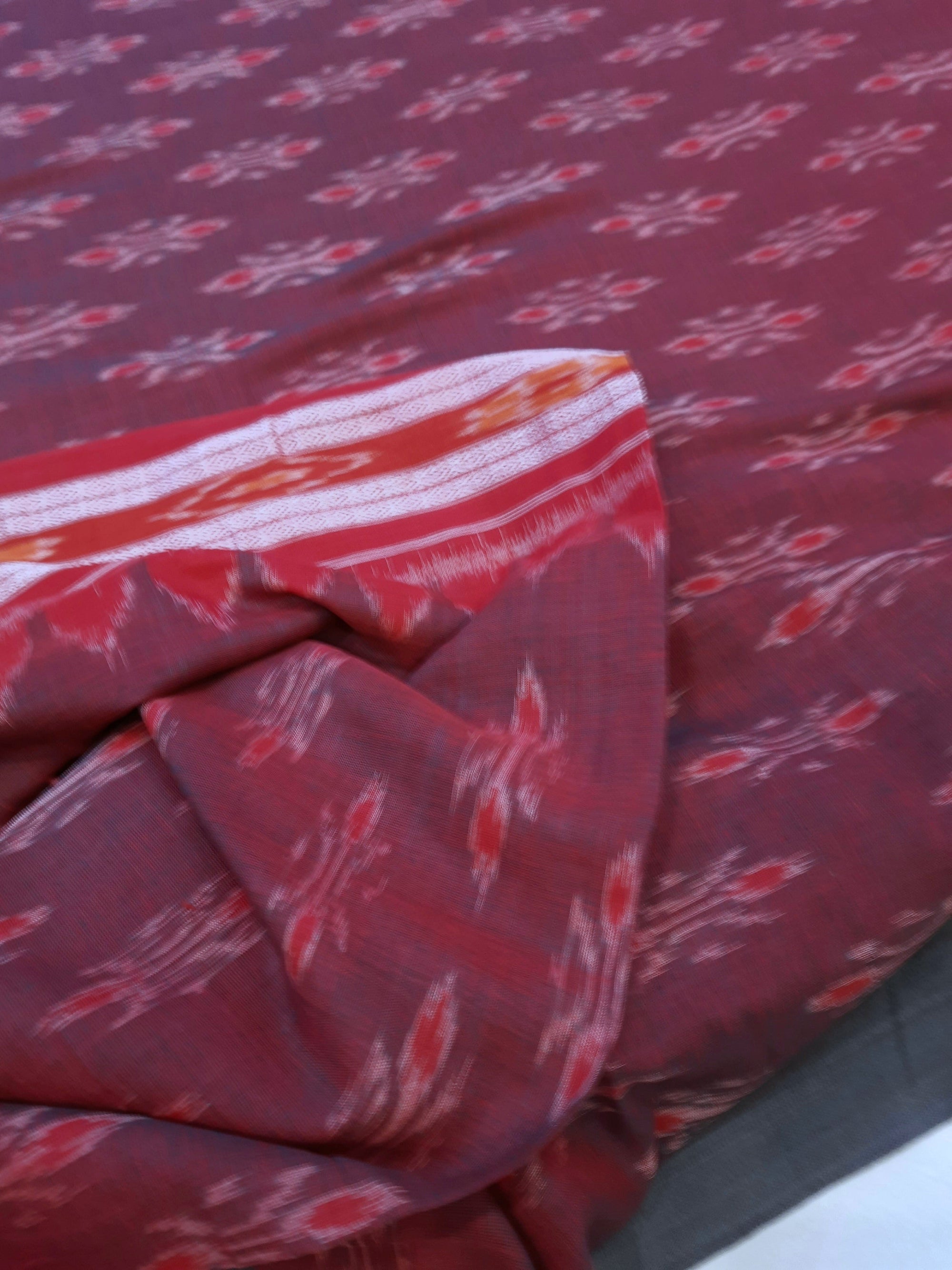 Brown and Red Cotton Odisha Ikat saree  with mix match cotton ikat blouse