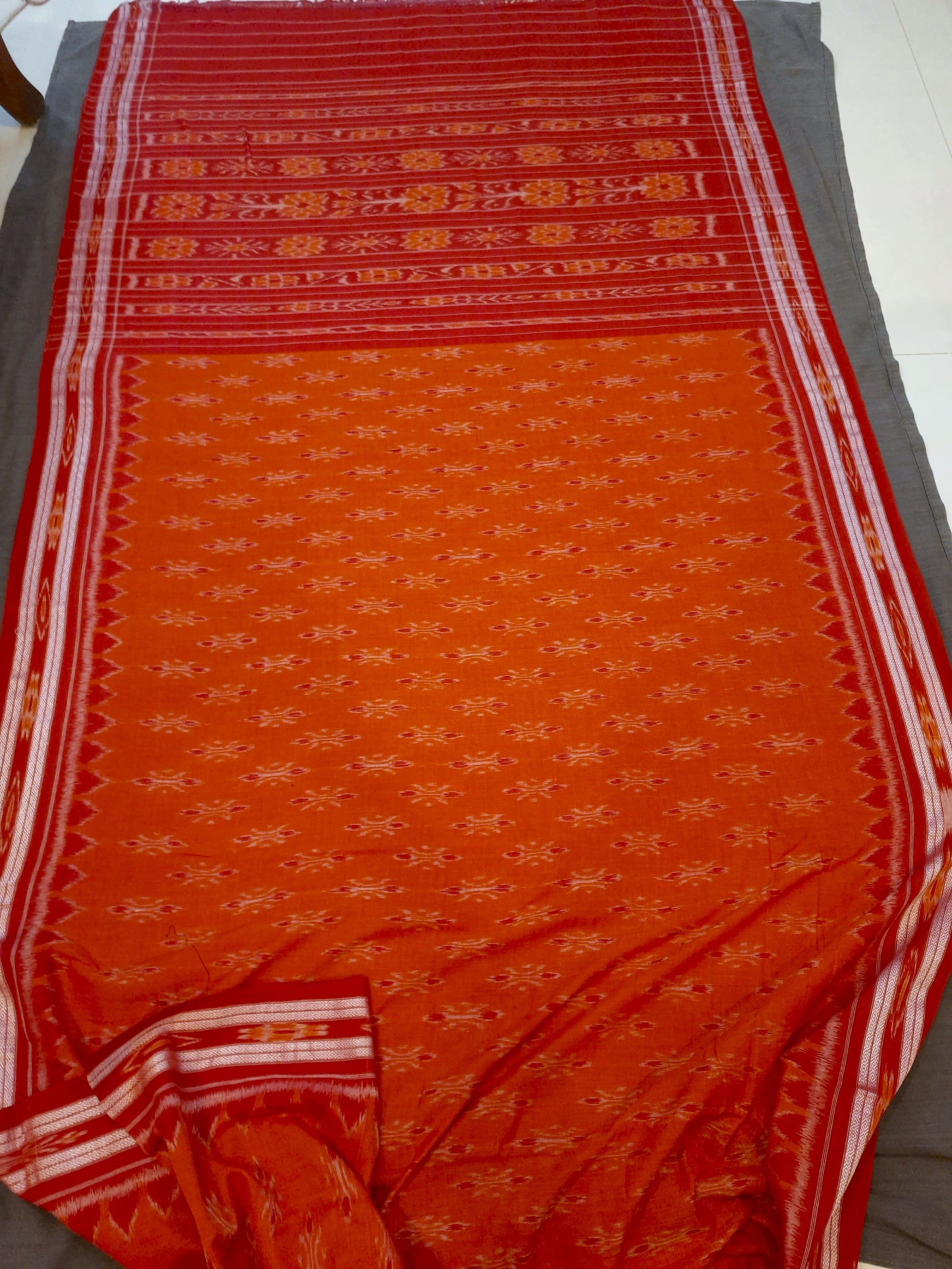 Rust and Red Cotton Odisha Ikat saree  with mix match cotton ikat blouse