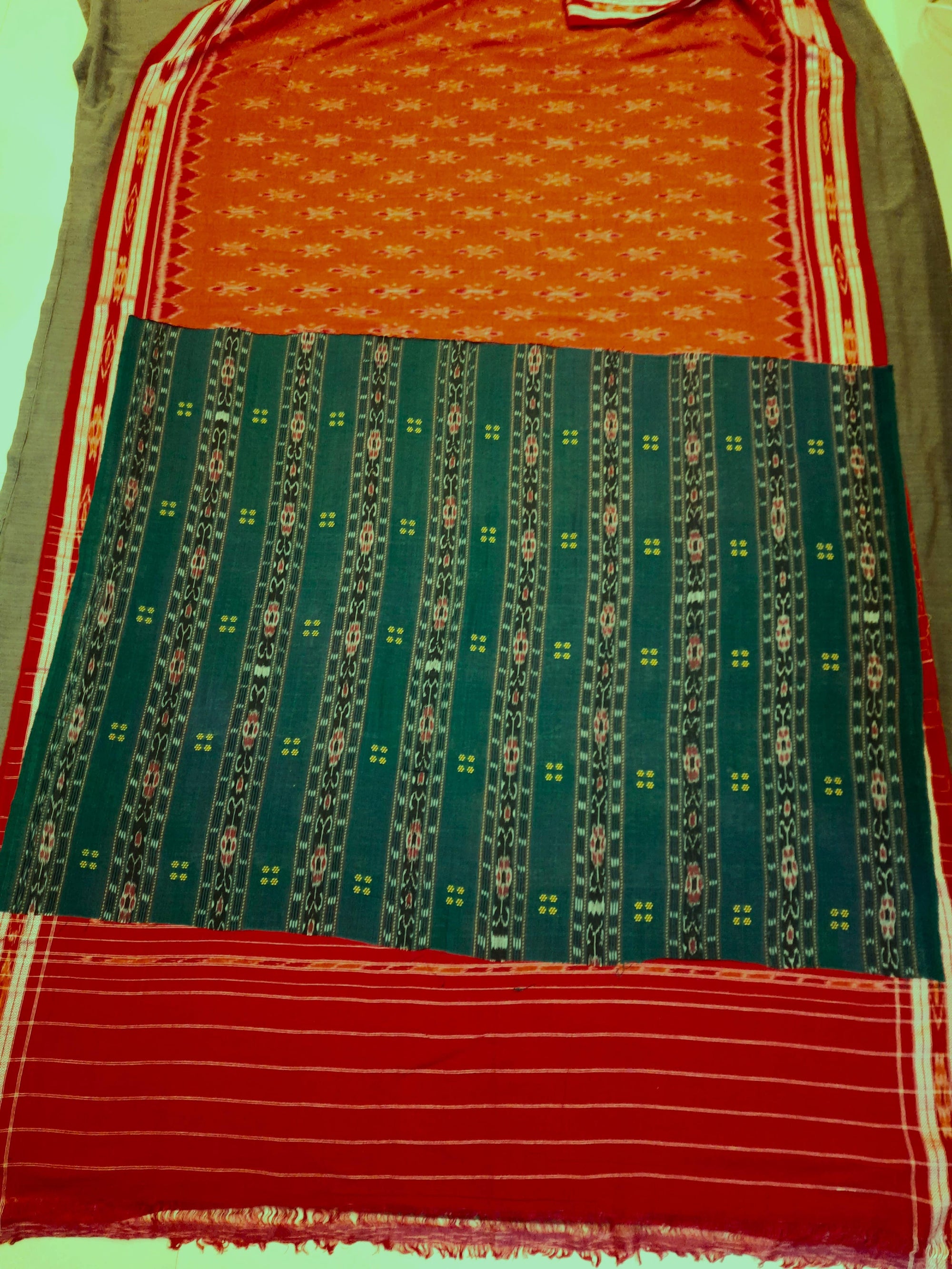 Rust and Red Cotton Odisha Ikat saree  with mix match cotton ikat blouse