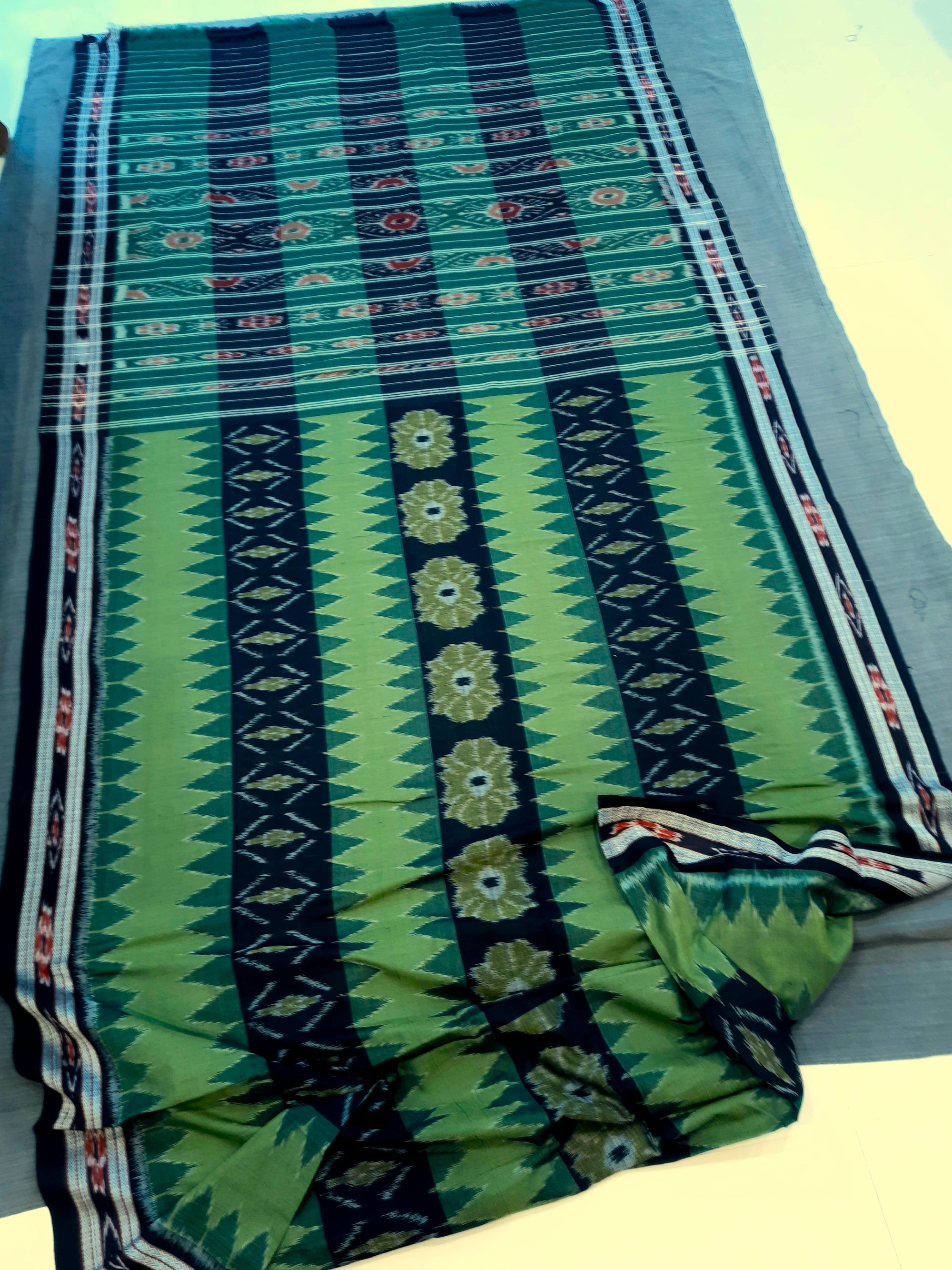 Green Black combination Odisha Ikat saree  with cotton ikat blouse