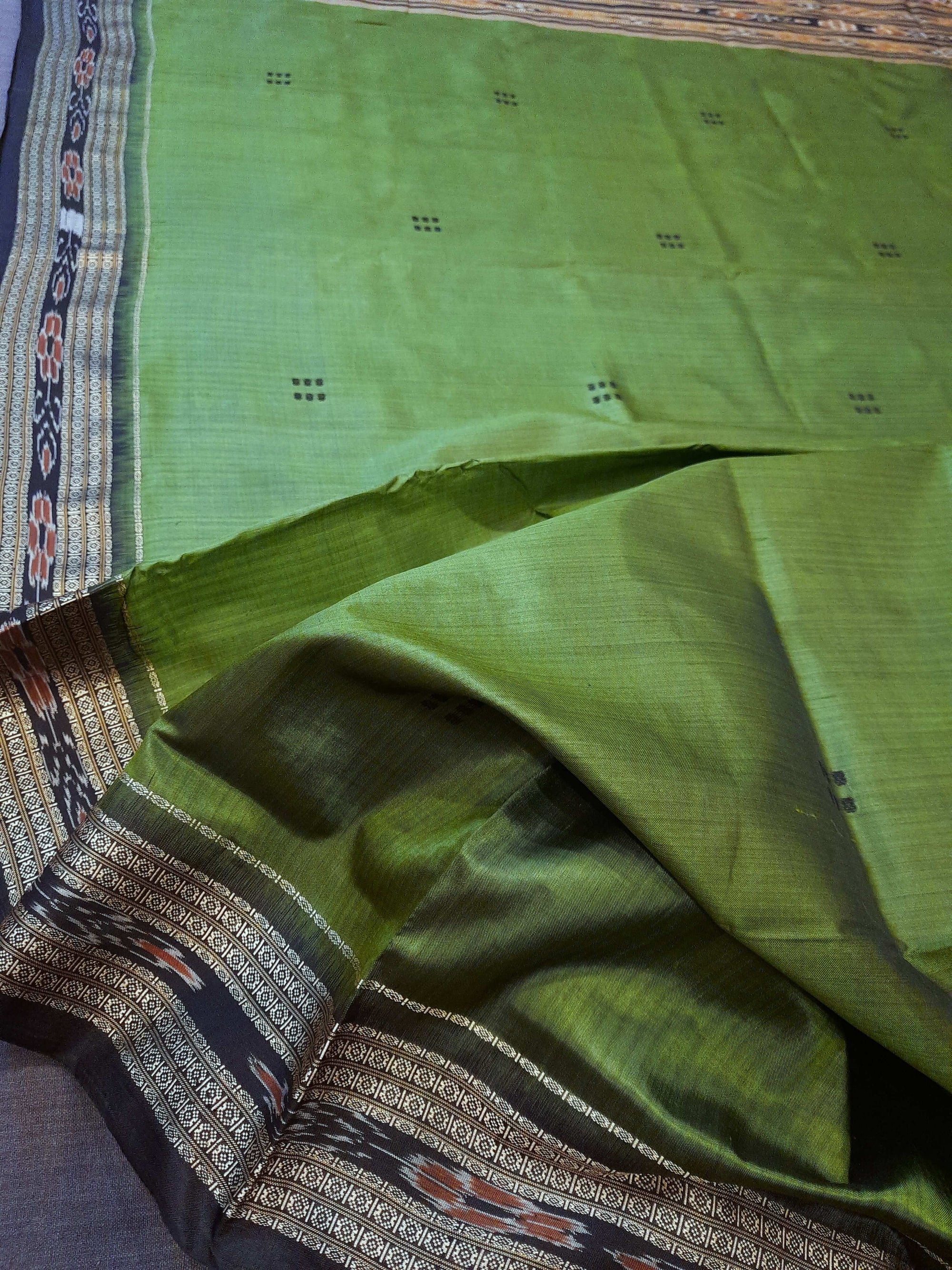 Olive Green with Black Odisha Khandua Silk Pata Saree