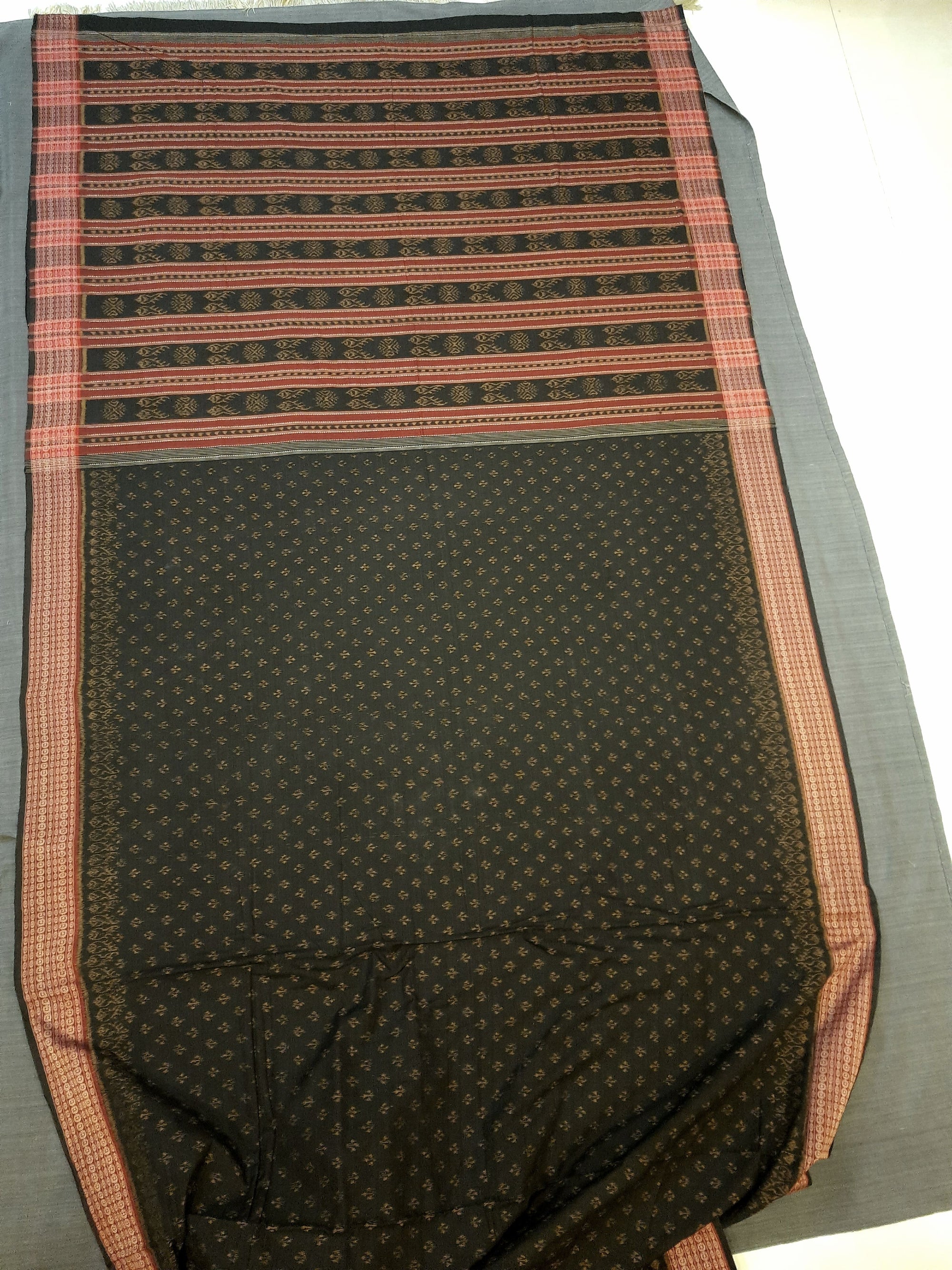 Black Sambalpuri Cotton Saree with running blouse peice
