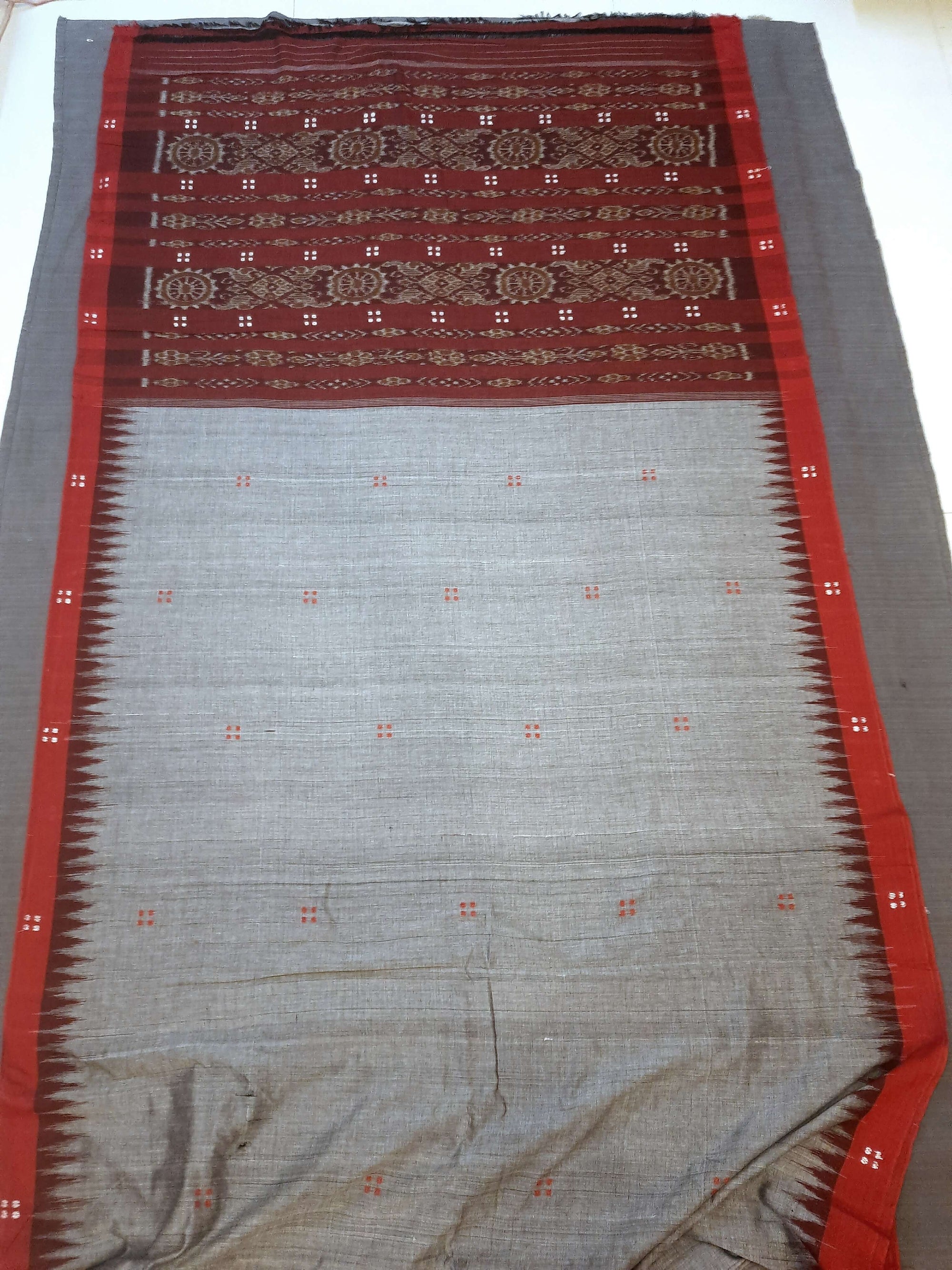 Grey Cotton Odisha Ikat saree  with mix match cotton ikat blouse