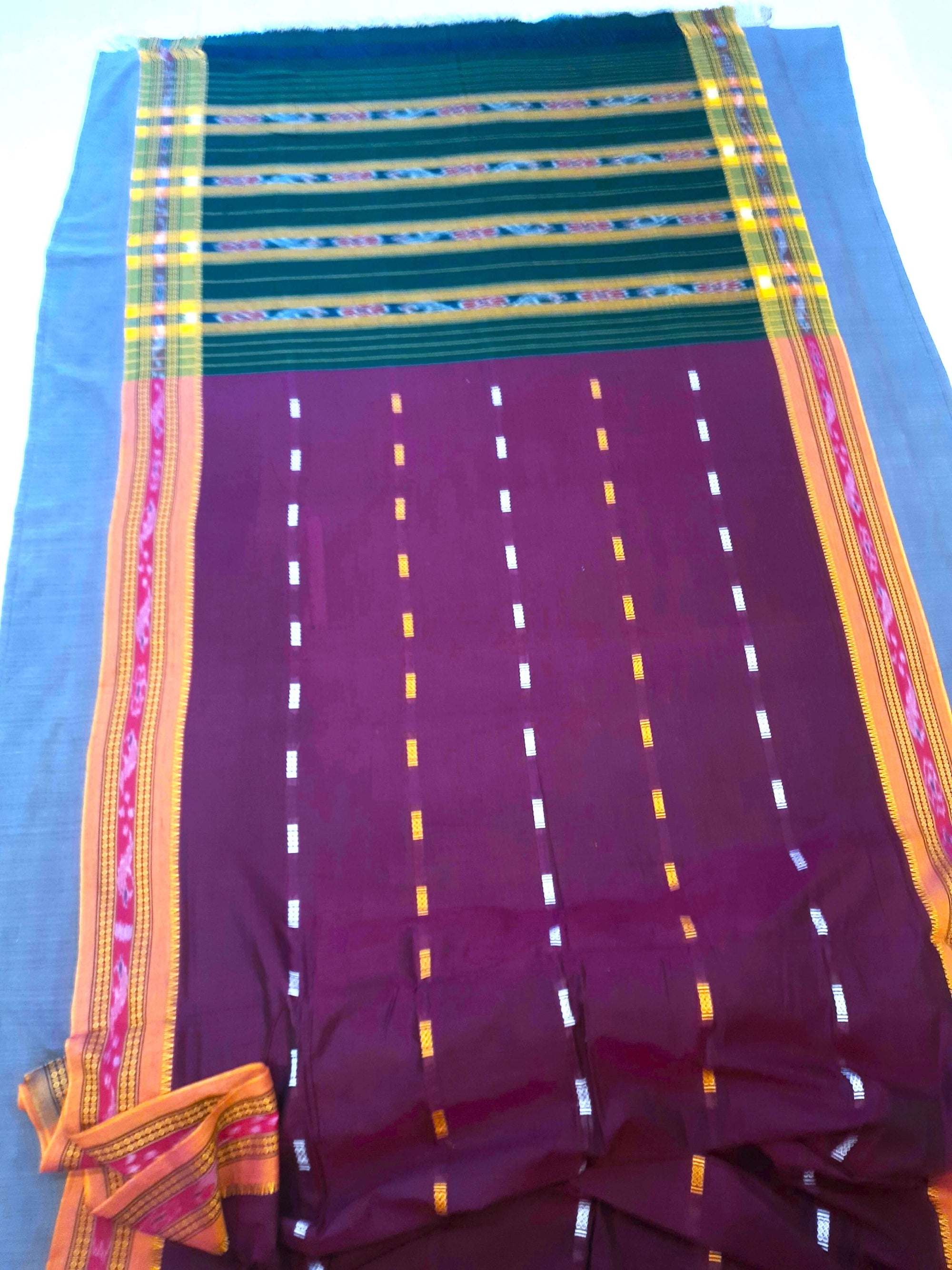 Purple Cotton Odisha Ikat saree  with mix match cotton ikat blouse