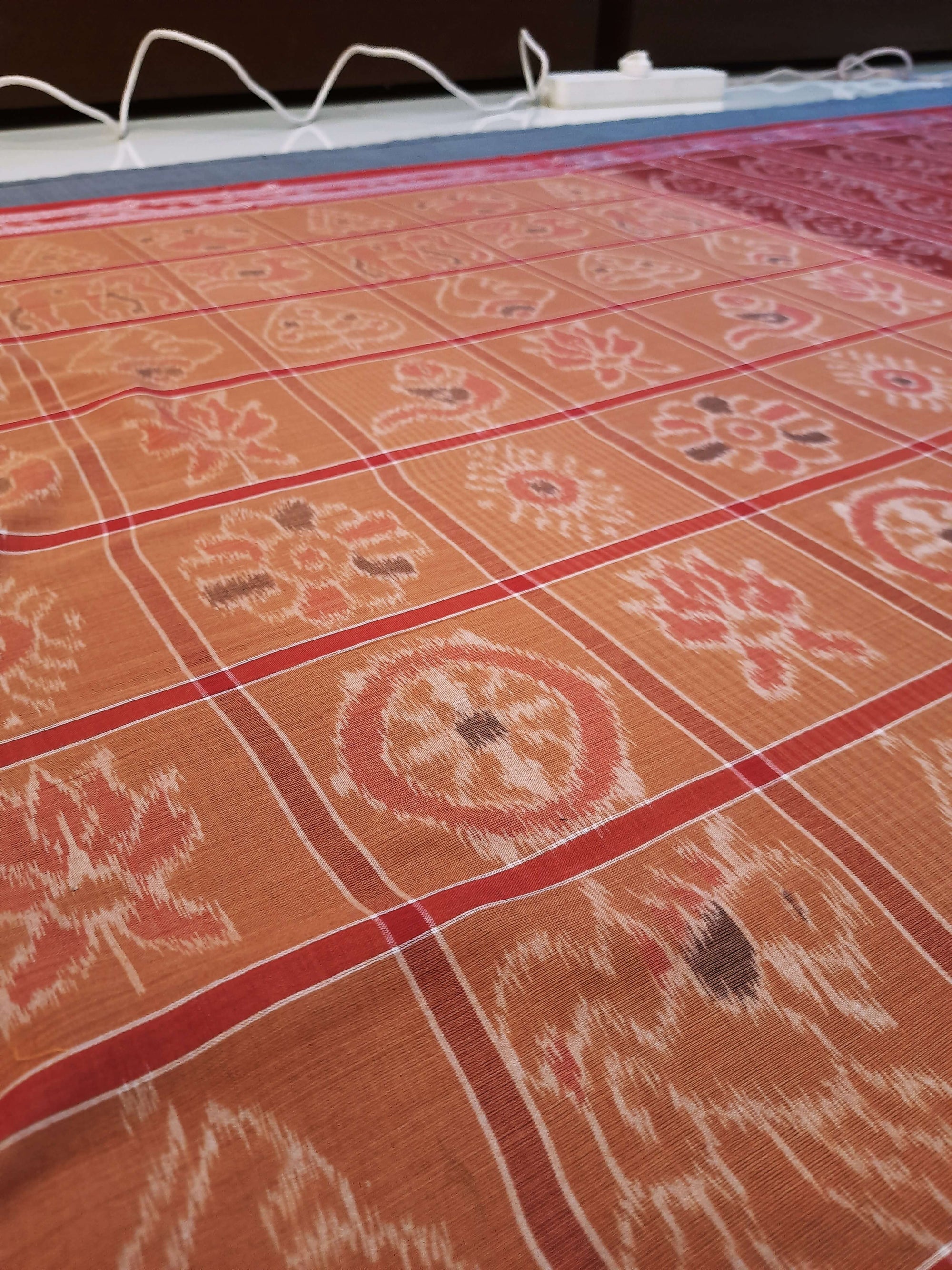 Rust Cotton Nabakothi Saree with mix match red Ikat blouse