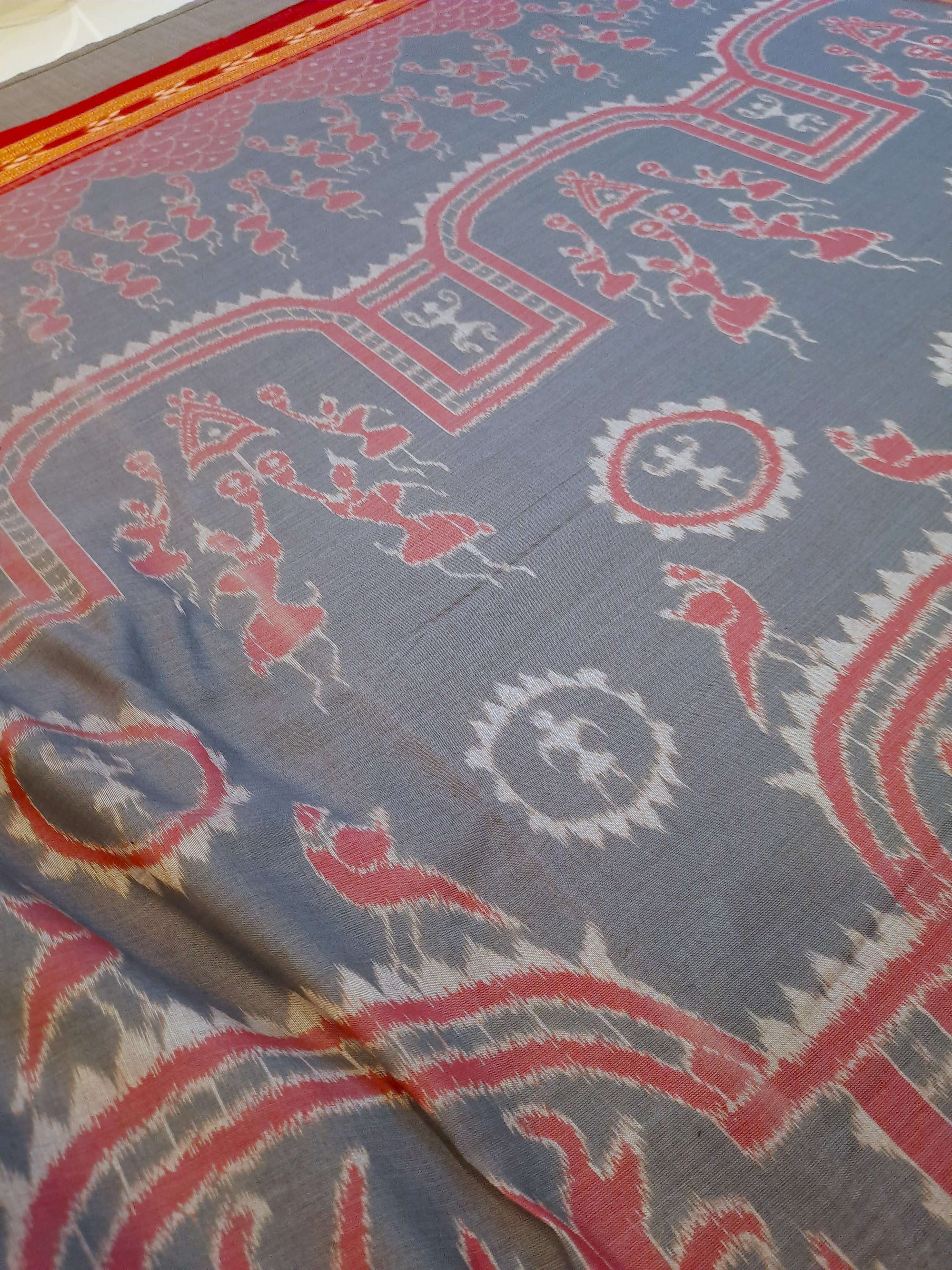 Grey  Odisha Ikat saree  with cotton ikat blouse piece