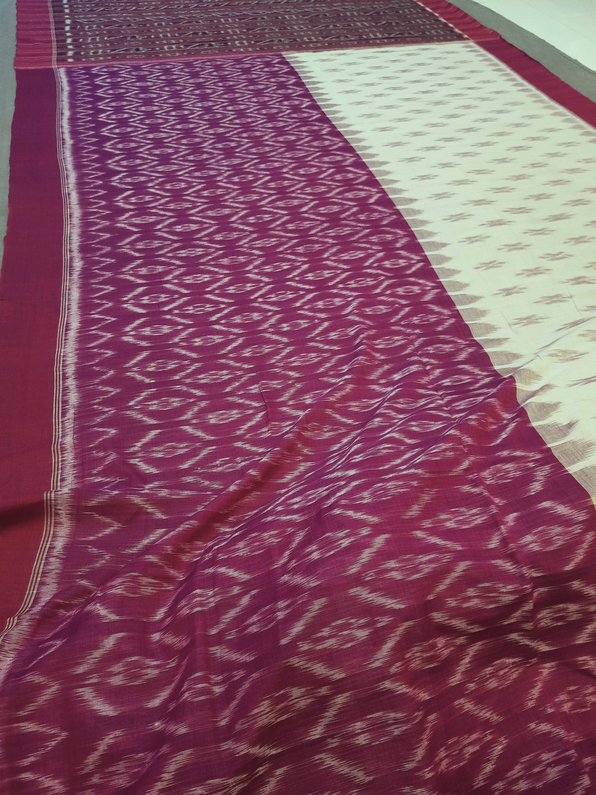 Beige and Purple combination Odisha Ikat saree  with cotton ikat blouse piece