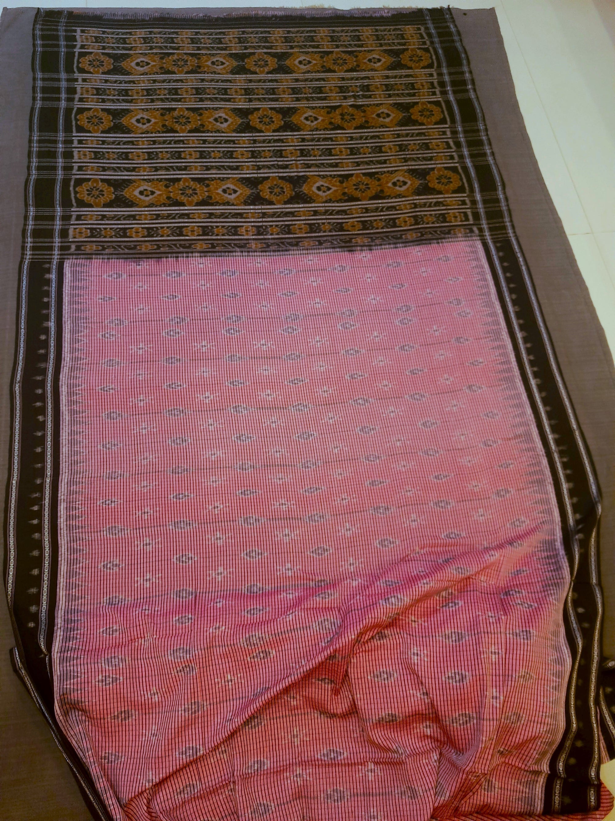 Pink and Black Odisha Ikat saree  with cotton ikat  blouse piece