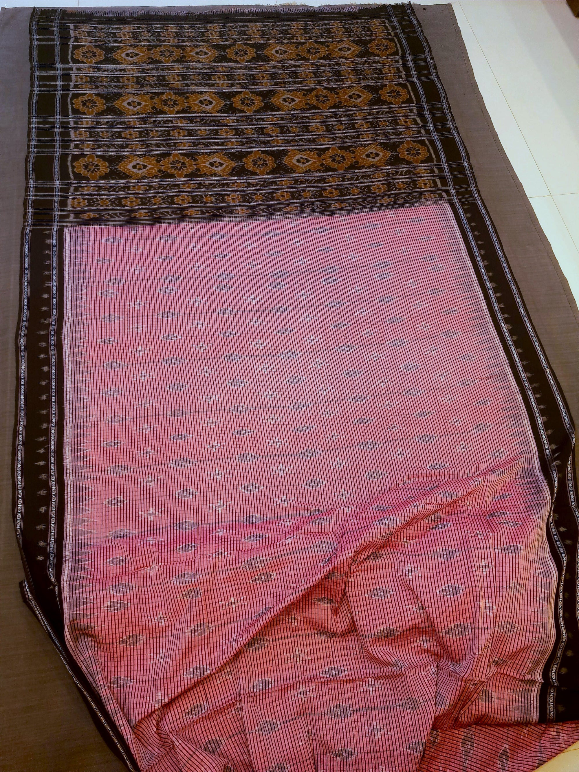 Pink and Black Odisha Ikat saree  with cotton ikat  blouse piece