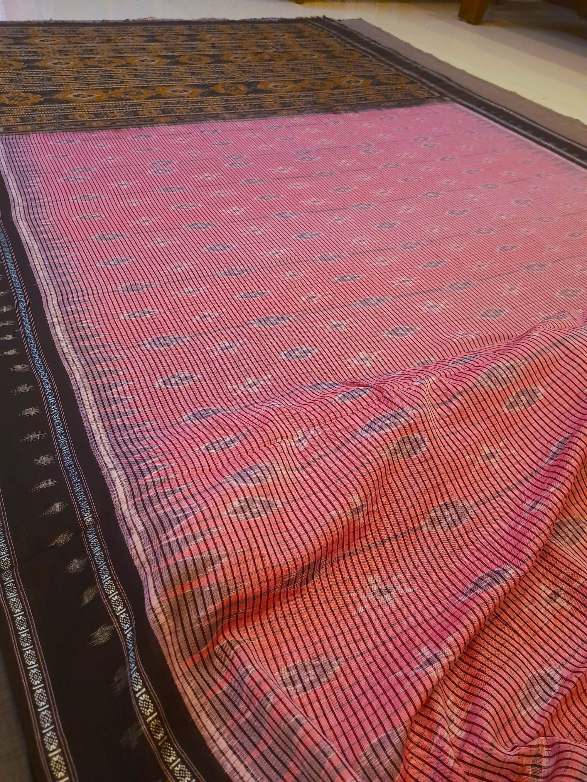 Pink and Black Odisha Ikat saree  with cotton ikat  blouse piece