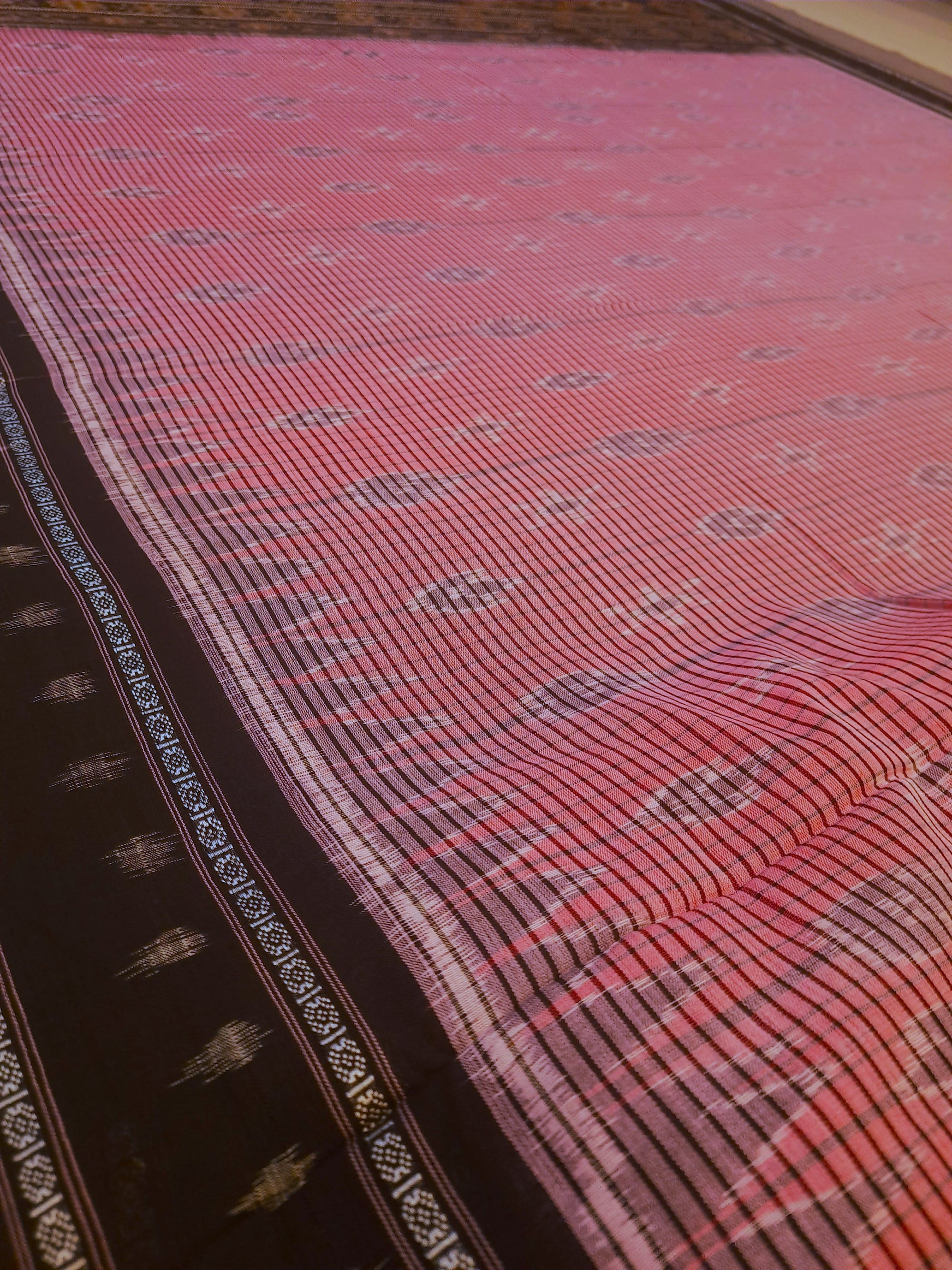 Pink and Black Odisha Ikat saree  with cotton ikat  blouse piece