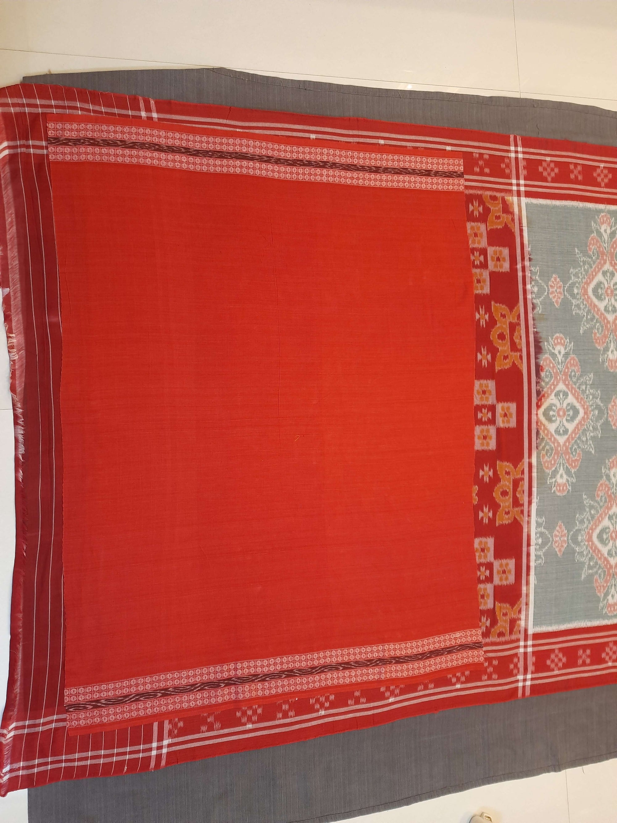 Green and Red Odisha Ikat saree  with cotton ikat blouse piece