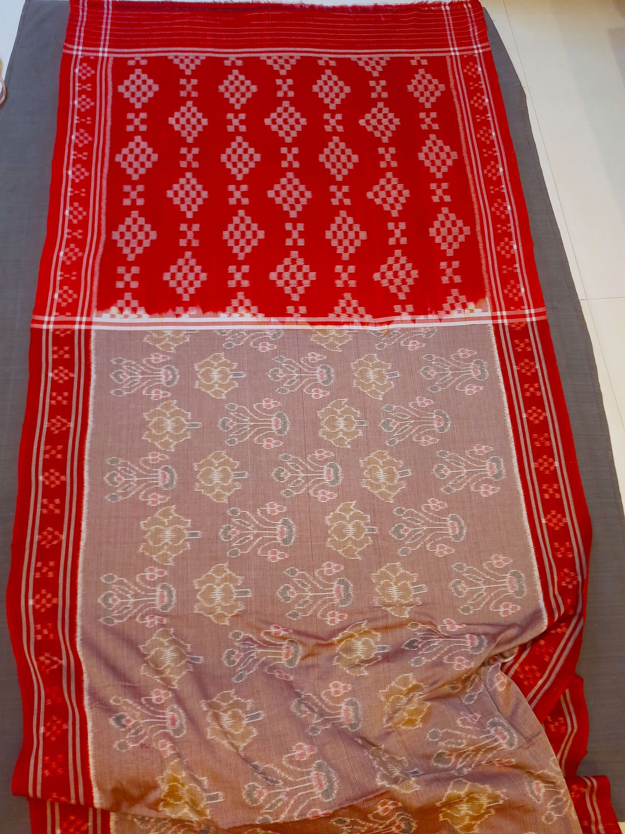 Rosy brown Odisha Ikat saree  with cotton ikat blouse piece