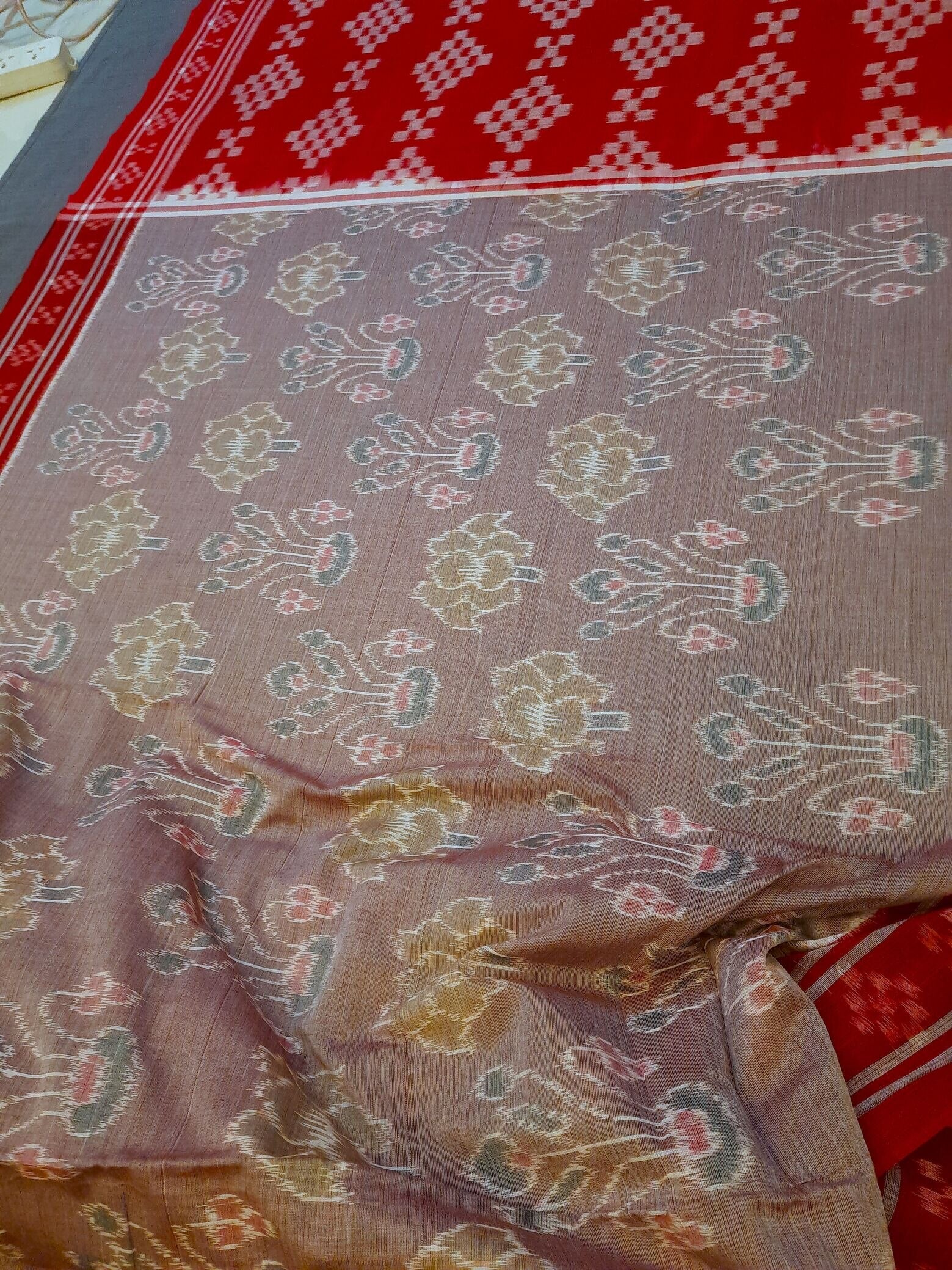 Rosy brown Odisha Ikat saree  with cotton ikat blouse piece