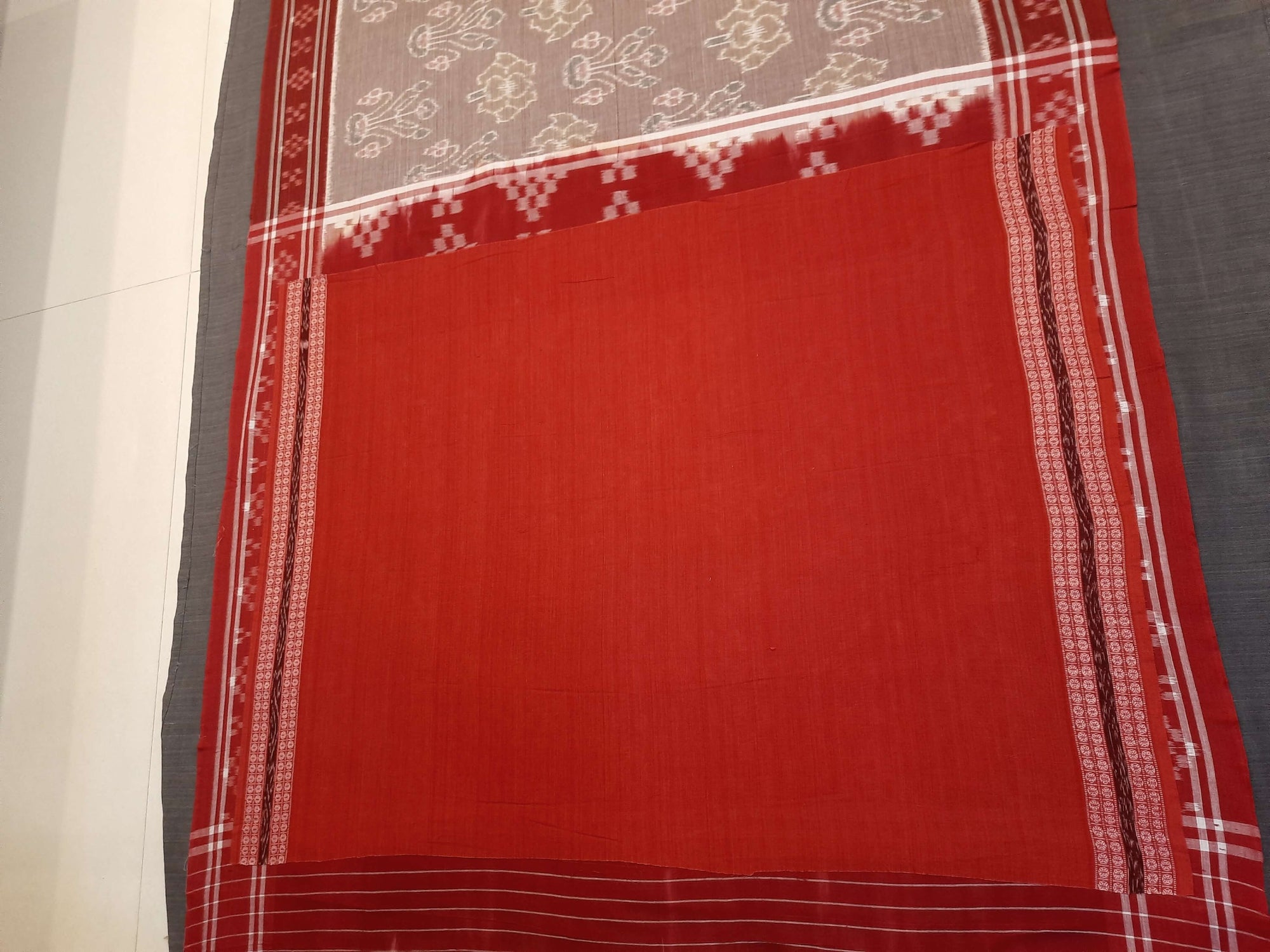 Rosy brown Odisha Ikat saree  with cotton ikat blouse piece