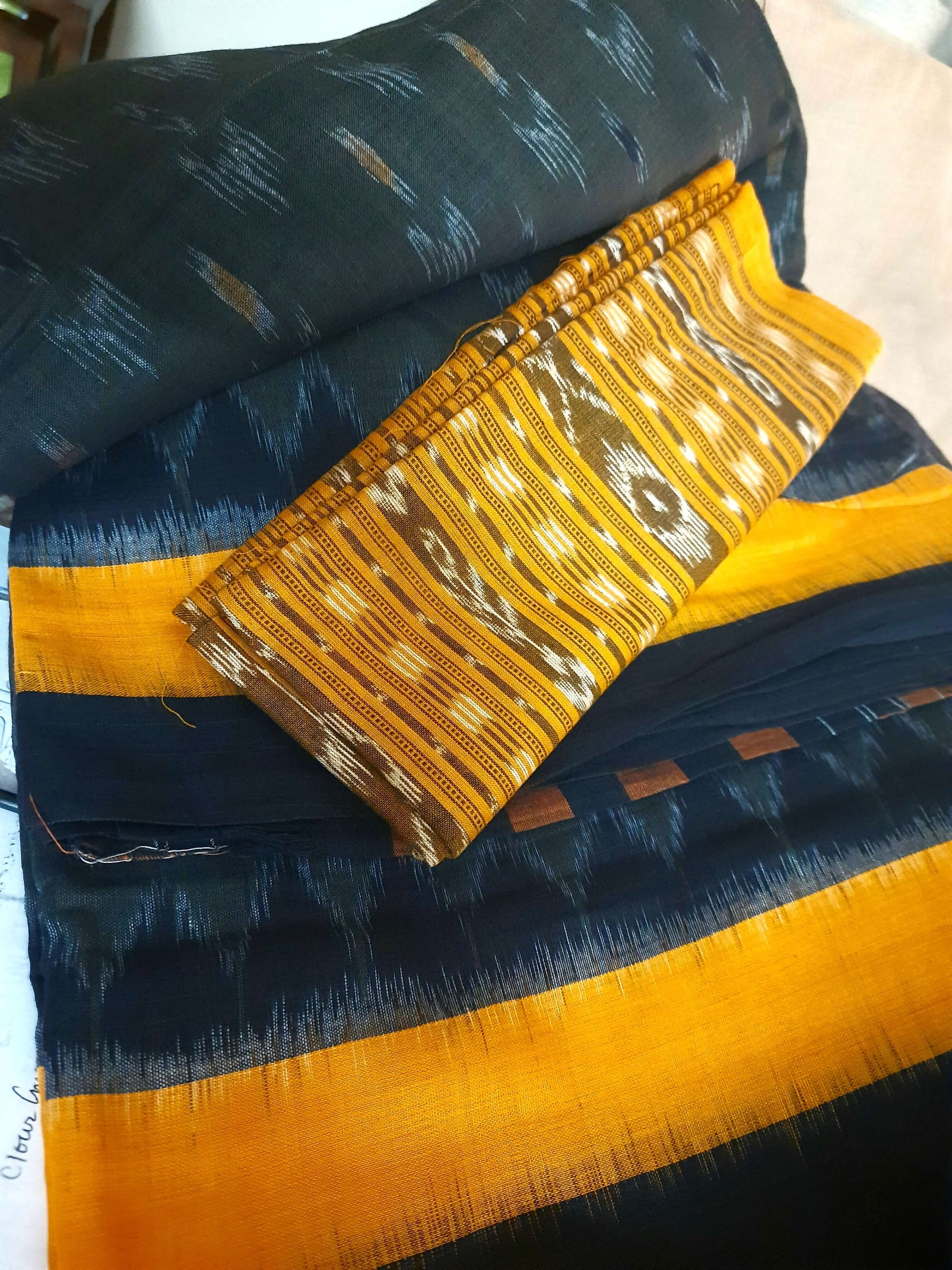 Grey Cotton Odisha Ikat saree  with  cotton ikat blouse piece