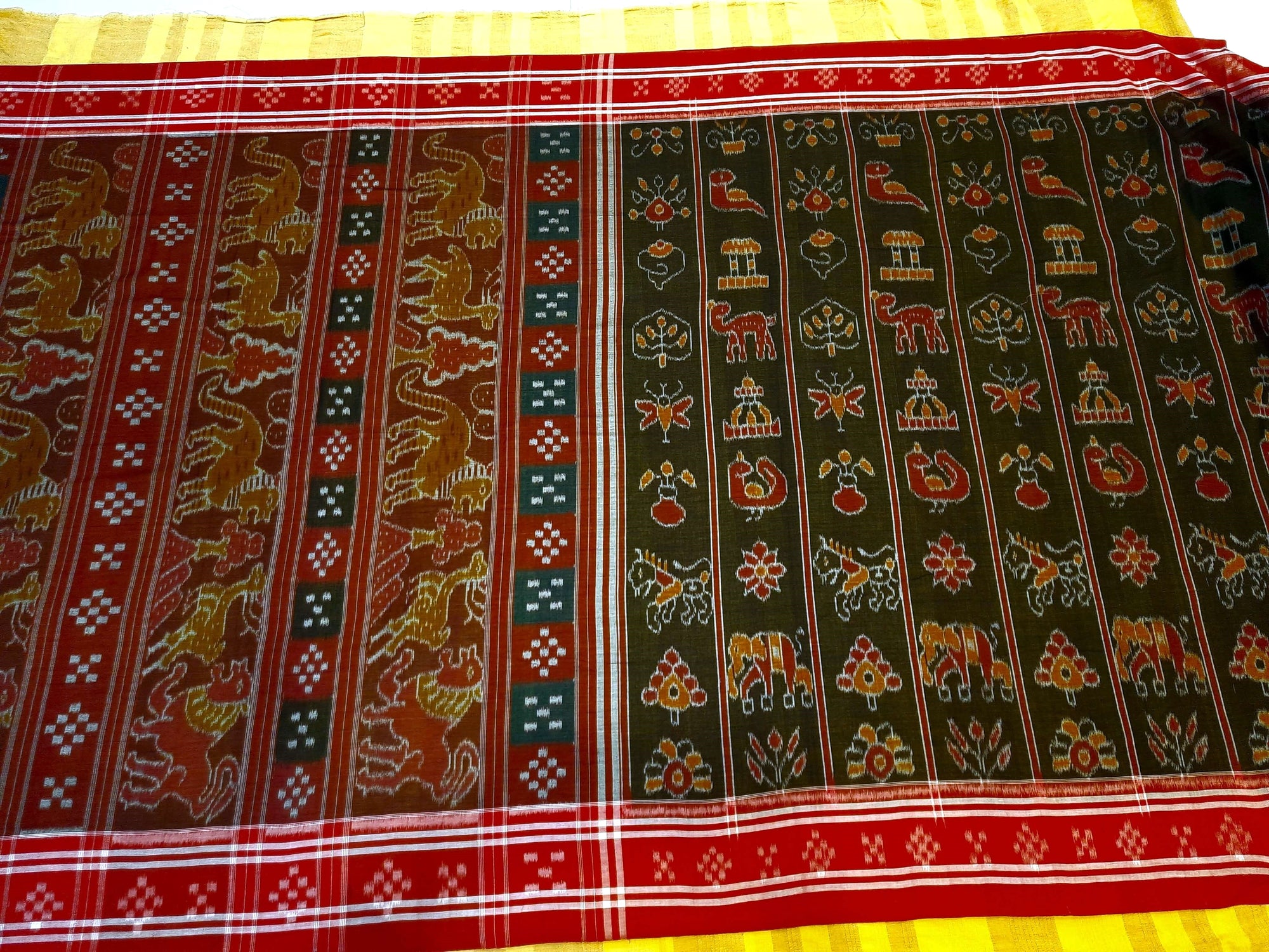 Black with Red colour cotton ikat Saree with mix match red cotton Ikat Blouse