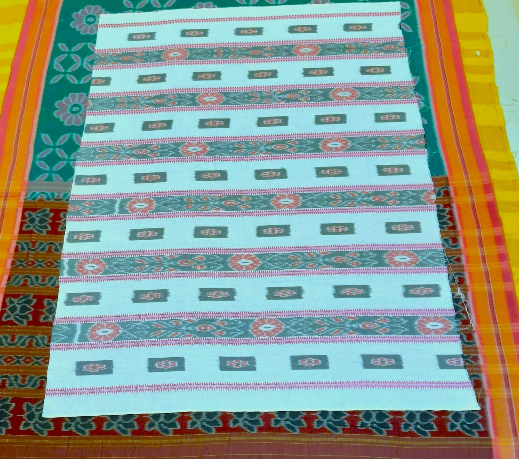 Green with Pink Cotton Odisha Ikat saree  with mix match cotton ikat blouse