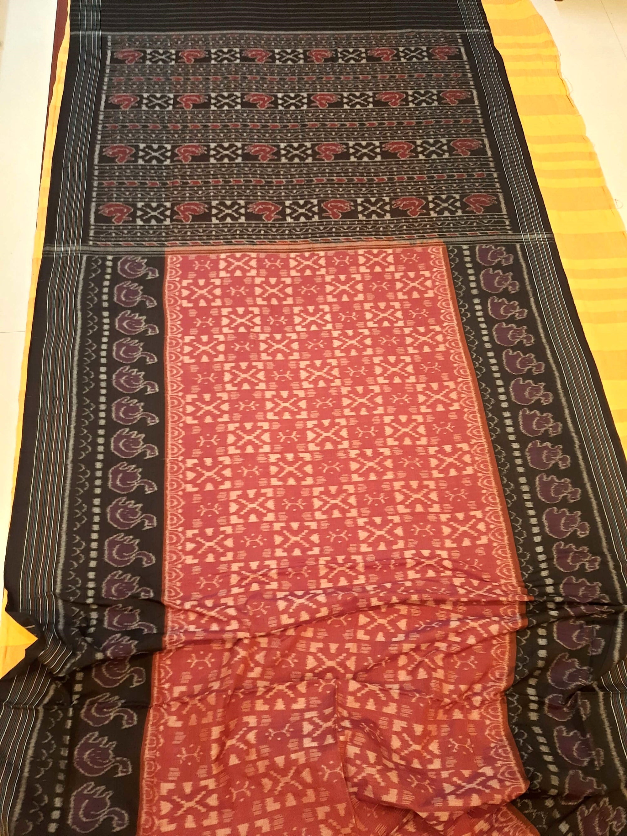 Pinkish Brown Odisha Ikat saree  with cotton ikat blouse piece