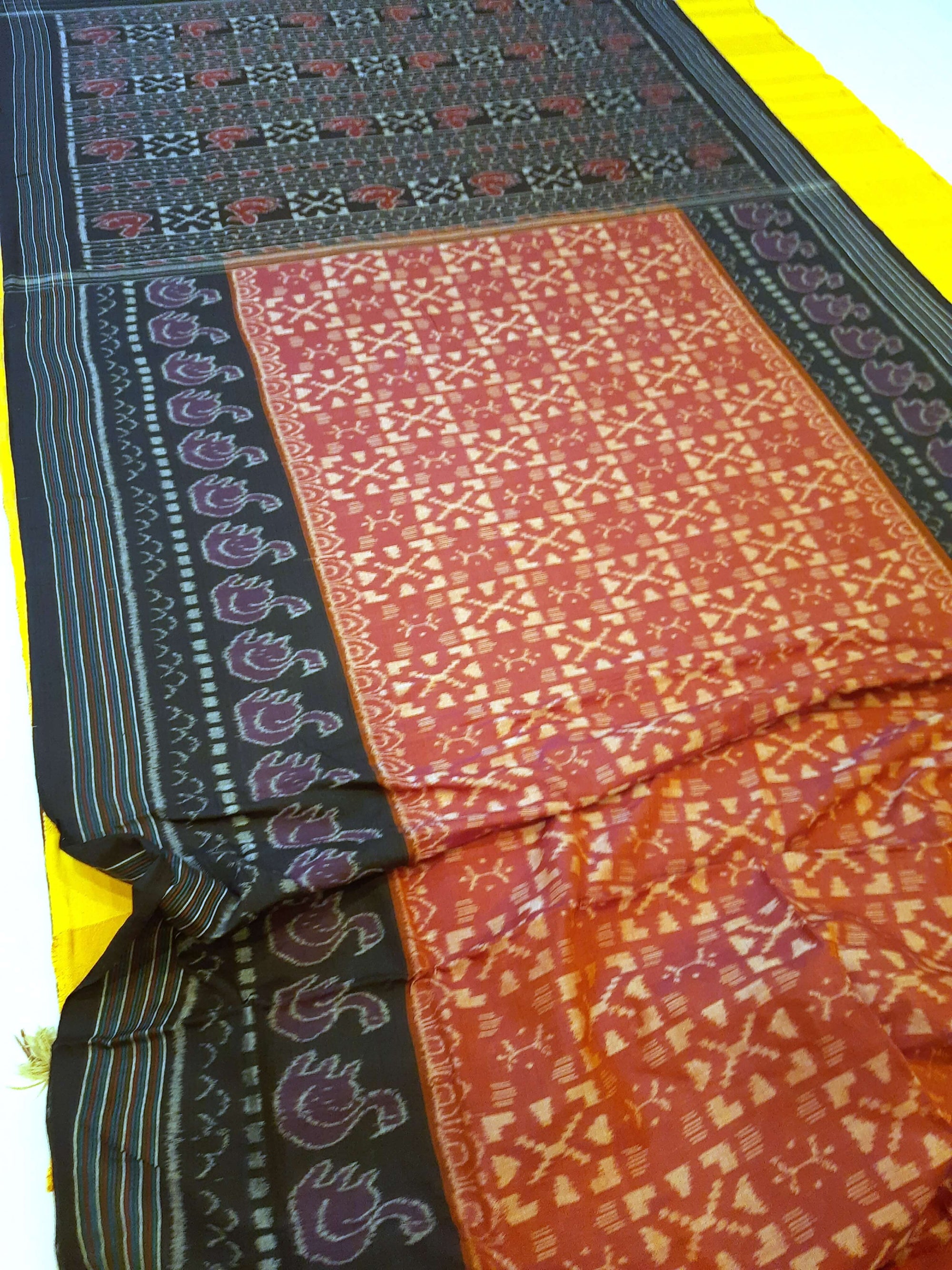 Pinkish Brown Odisha Ikat saree  with cotton ikat blouse piece