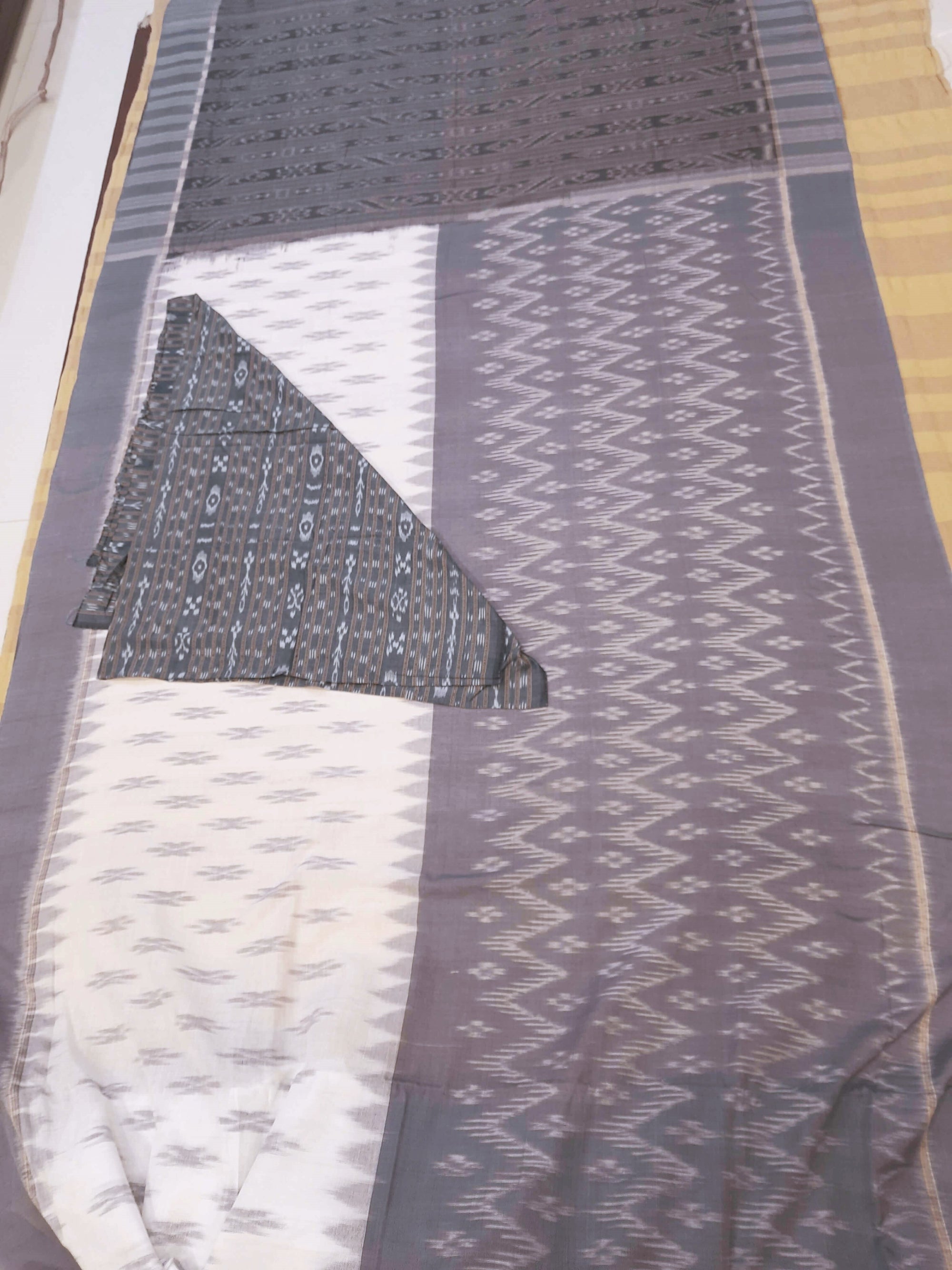 White and Blue combination Odisha Ikat saree  with cotton ikat blouse piece