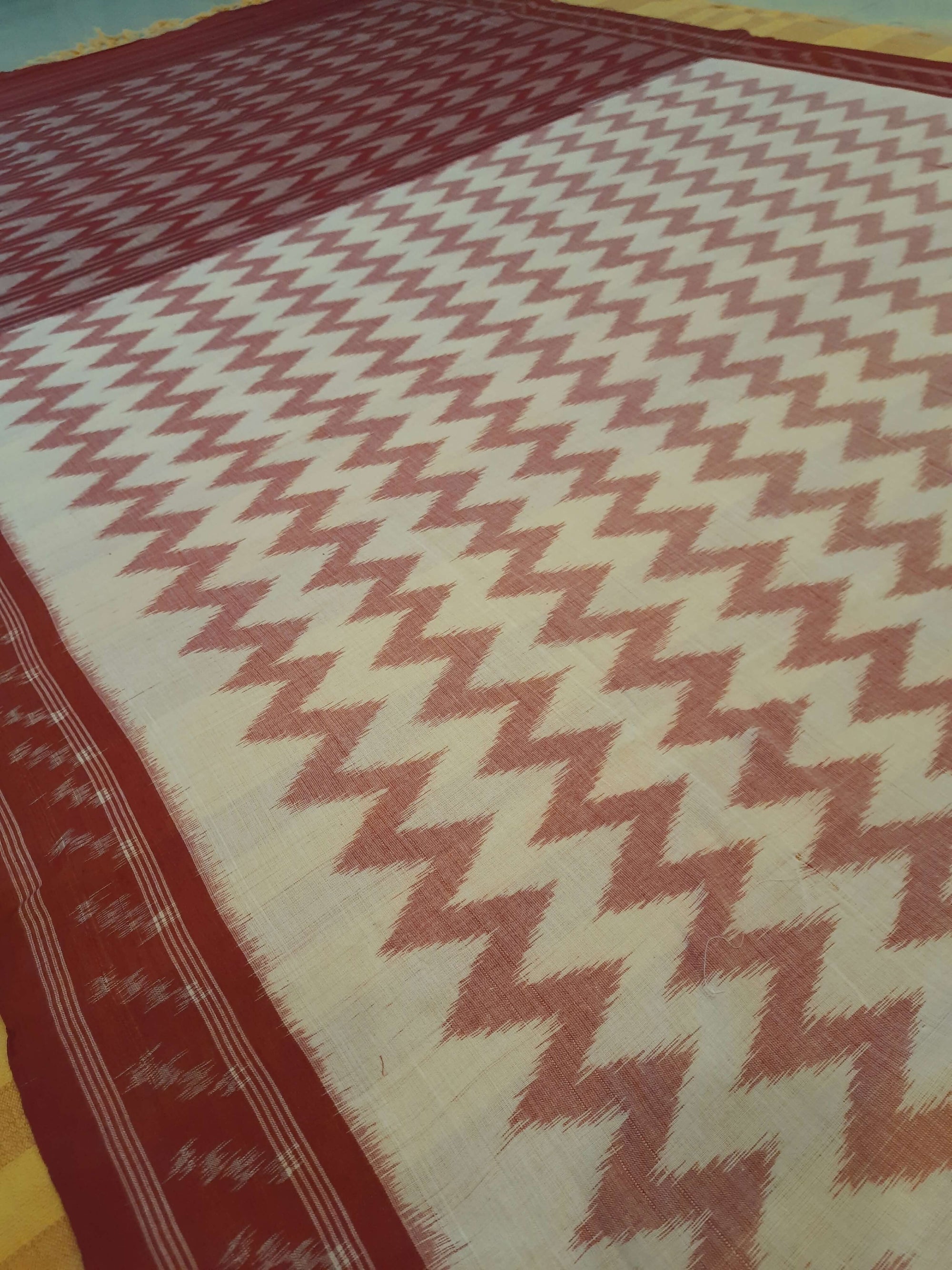 Off-White with Red Cotton Odisha Ikat saree  with mix match cotton ikat blouse