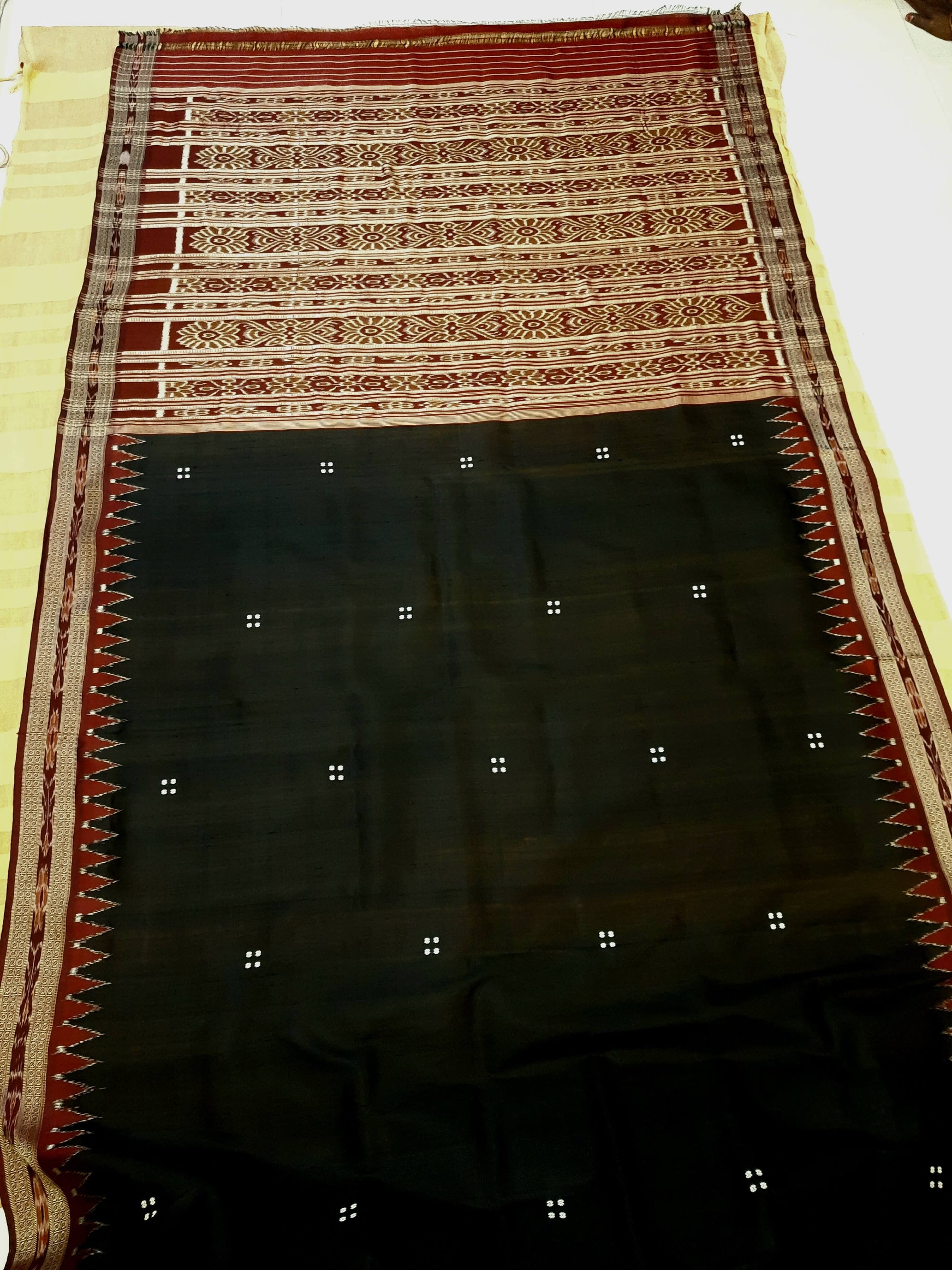 Black and Maroon Odisha Khandua Pata Silk Saree