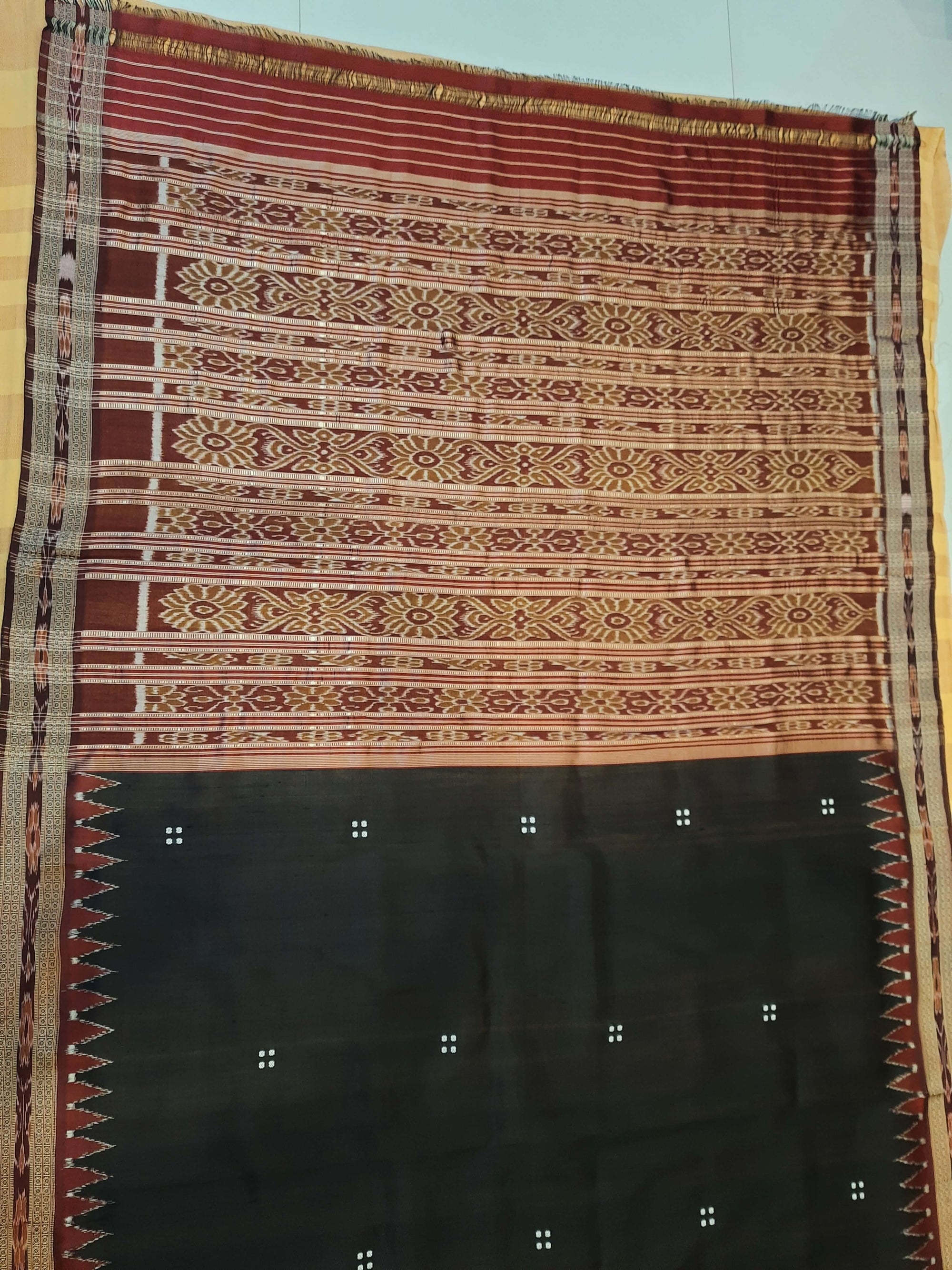 Black and Maroon Odisha Khandua Pata Silk Saree