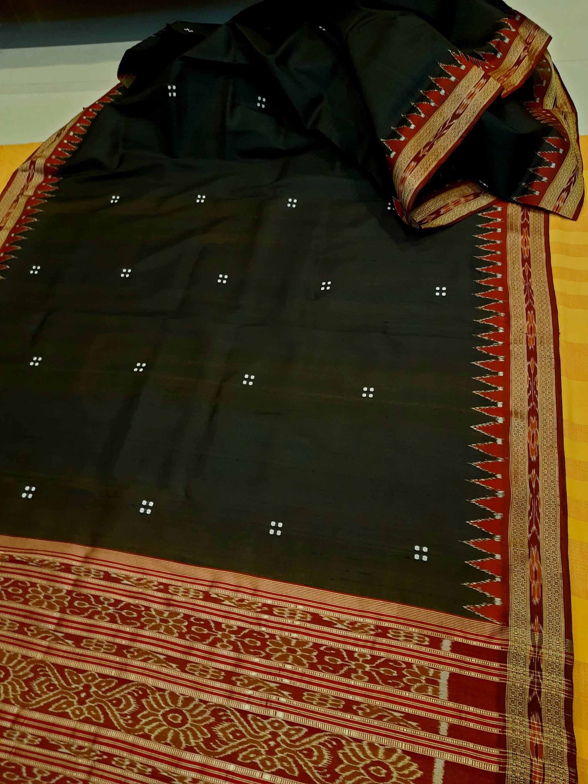 Black and Maroon Odisha Khandua Pata Silk Saree