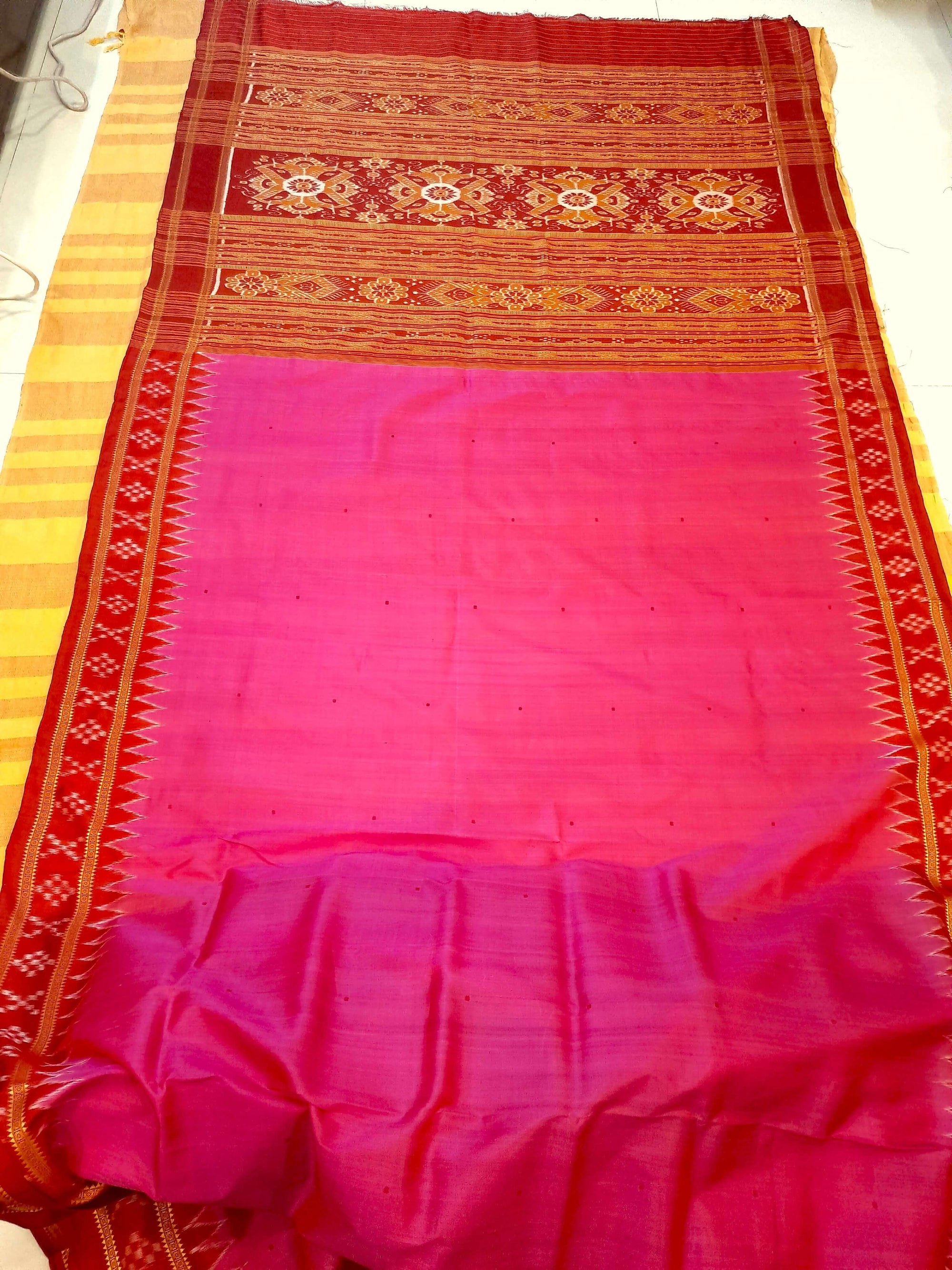 Pink with Red Odisha Khandua Pata Silk Saree